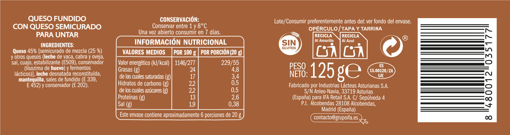 Crema de queso semicurado Ifa eliges 125g