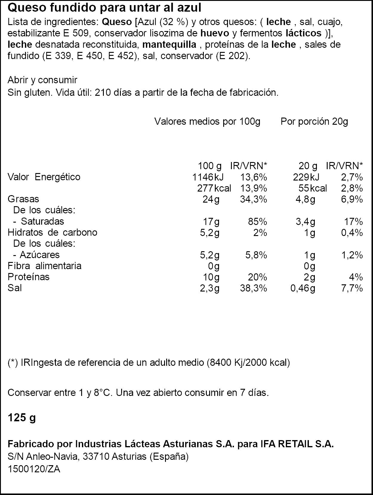 Crema de queso azul Ifa eliges 125g