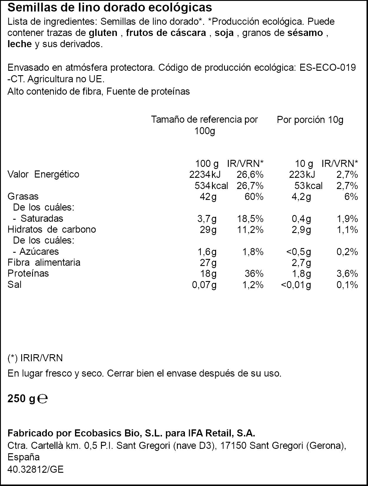 Semillas lino dorado eco eliges 250g