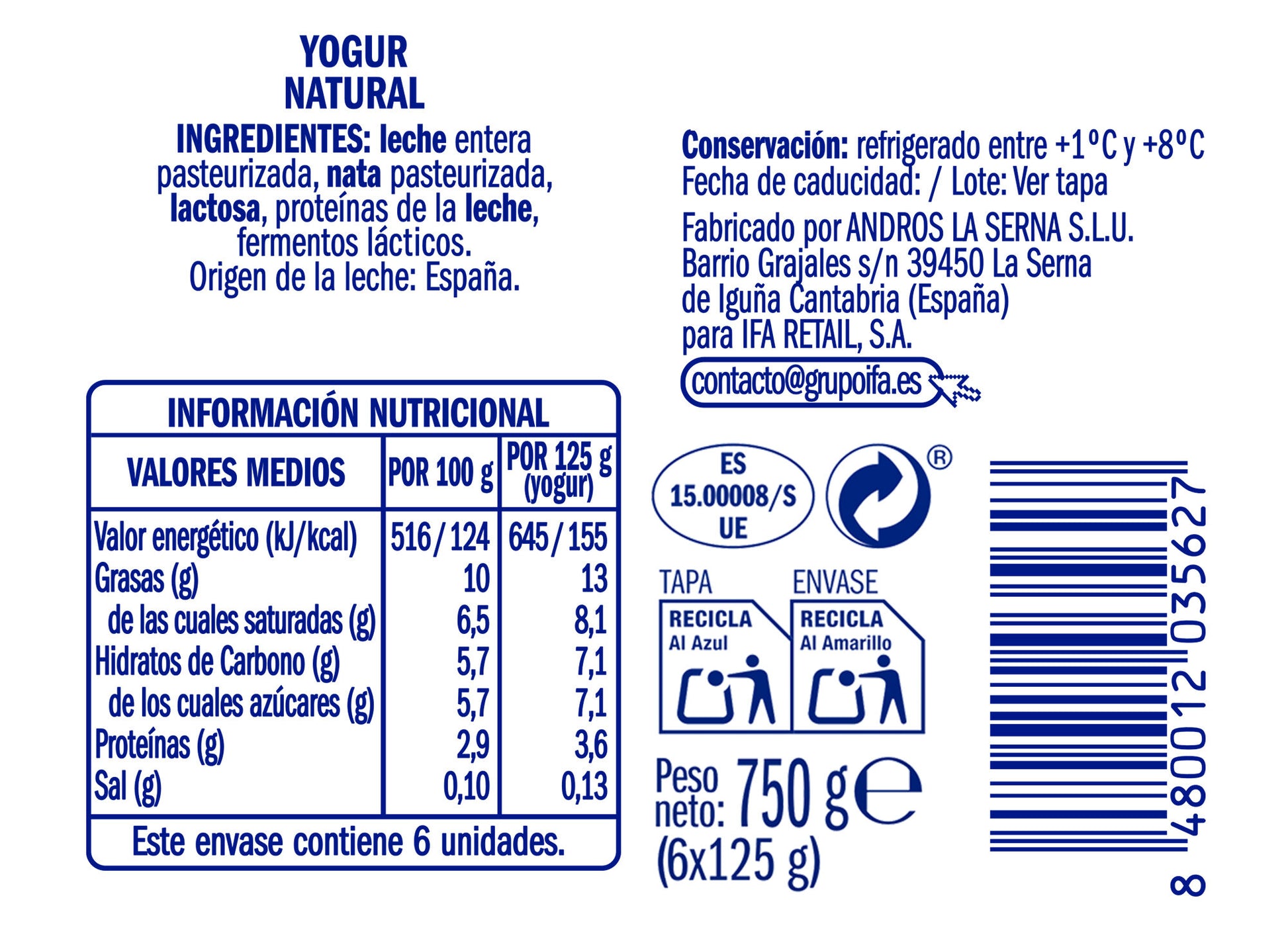 Yogurt griego natural Ifa eliges p6 125g