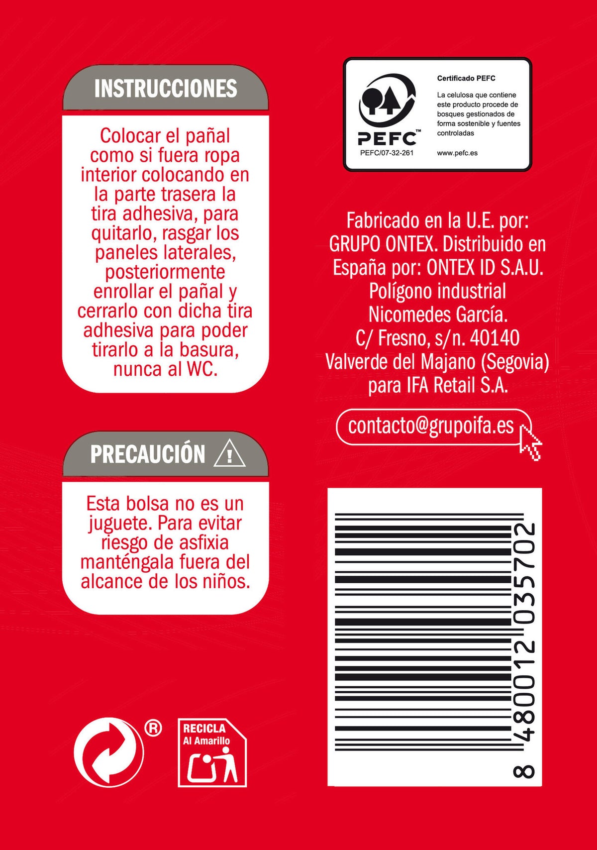 Pañal aprendizaje t5 13-18kg Ifa unnia 20u