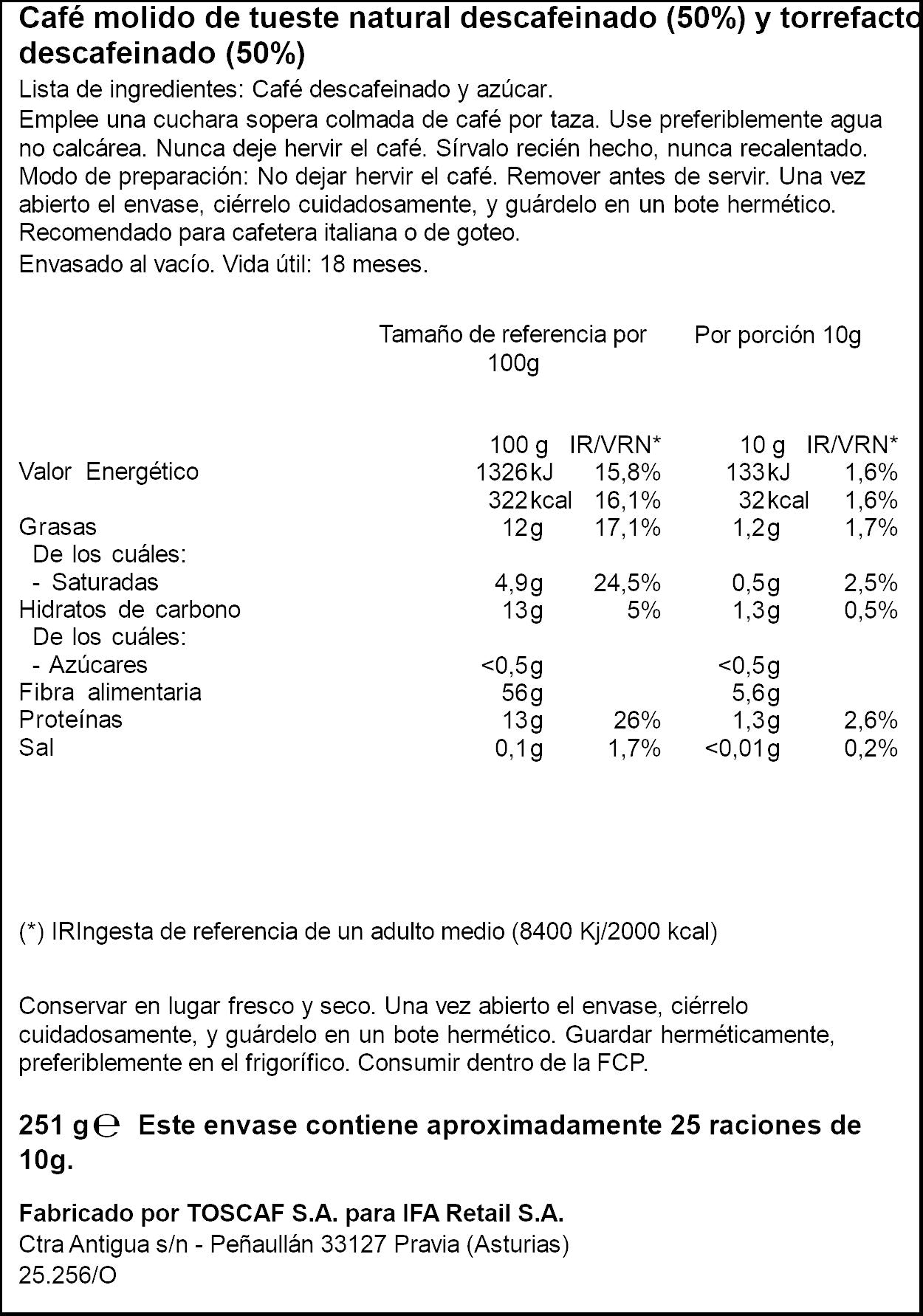 Café molido mezcla descafeinado Ifa eliges 250g