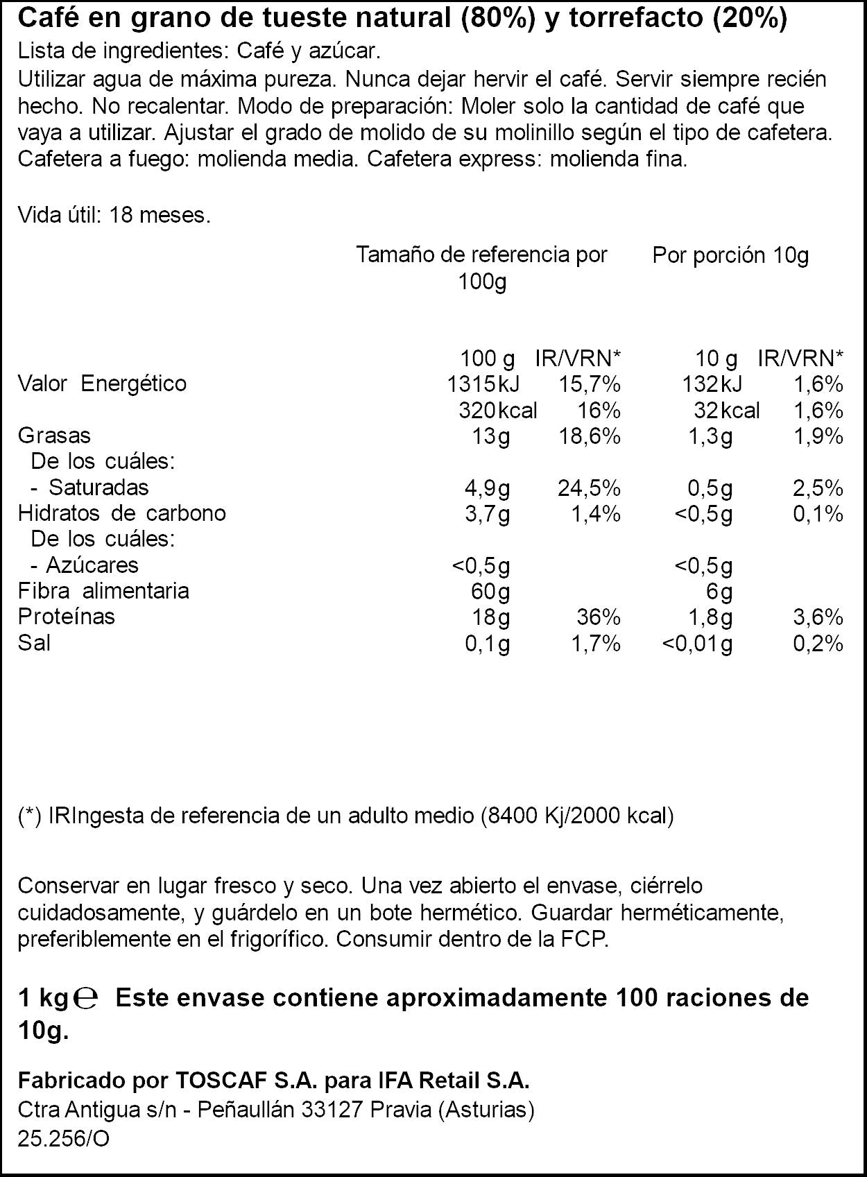 Café grano mezcla blend 40/60 Ifa eliges 1k