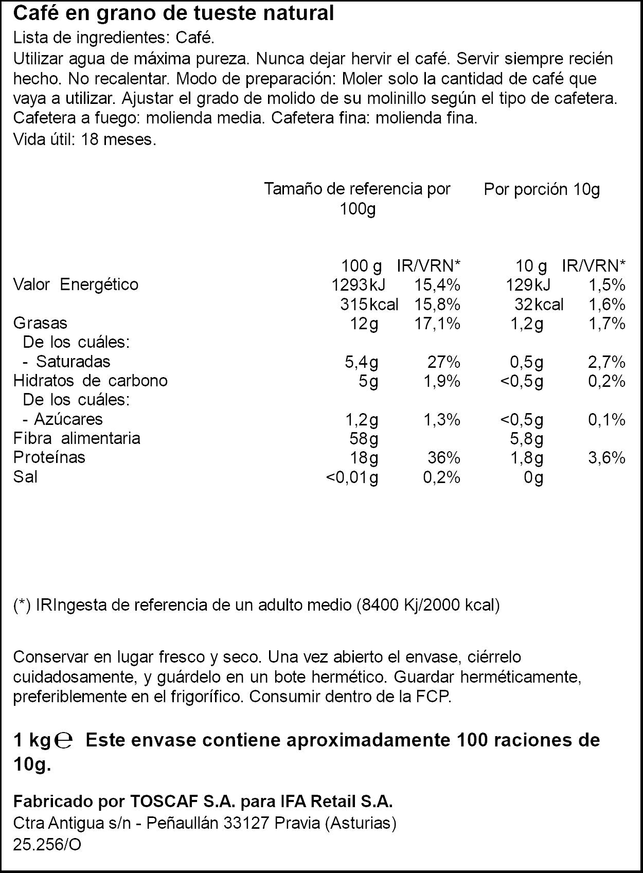 Café grano natural blend 40/60 Ifa eliges 1k