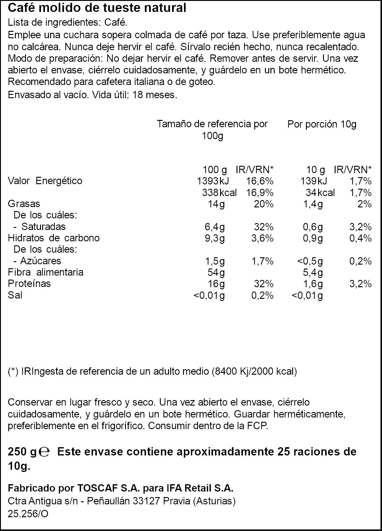 Café molido natural intenso Ifa eliges 250g