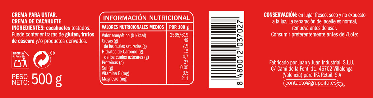 Crema de cacahuete  Ifa eliges 500g