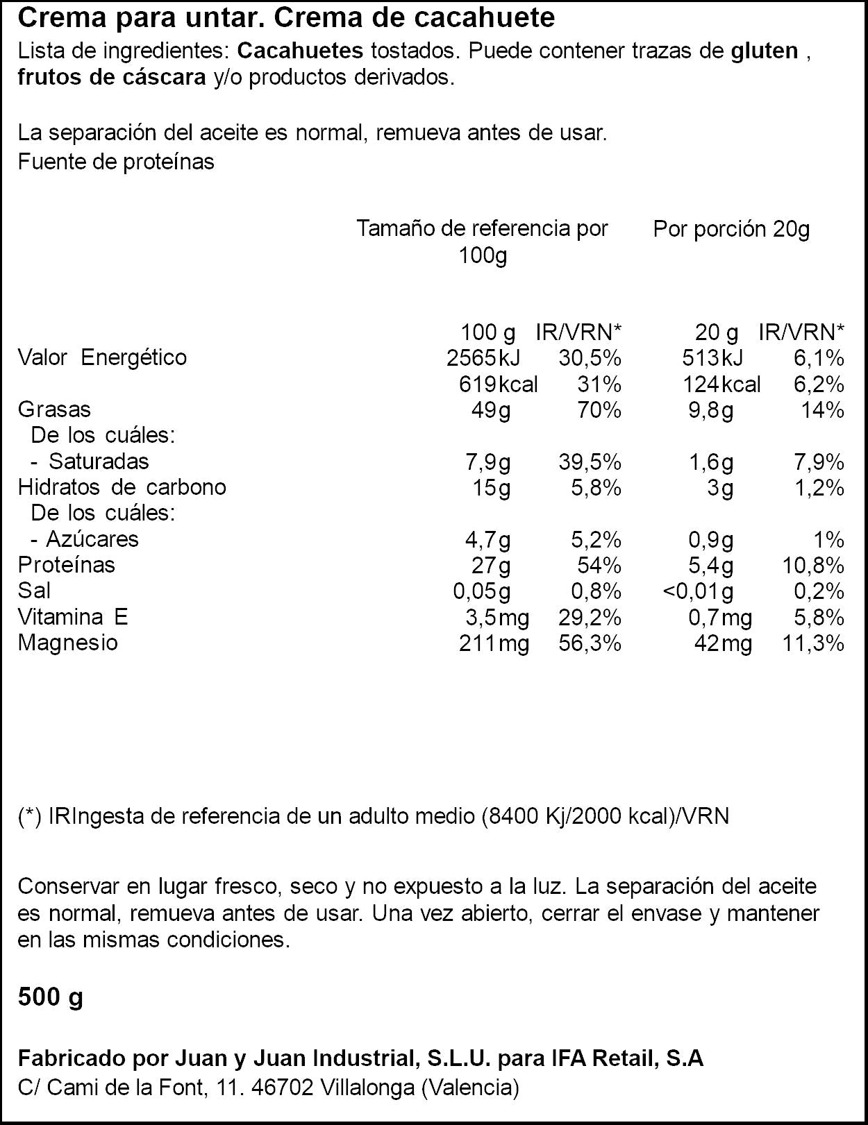 Crema de cacahuete  Ifa eliges 500g