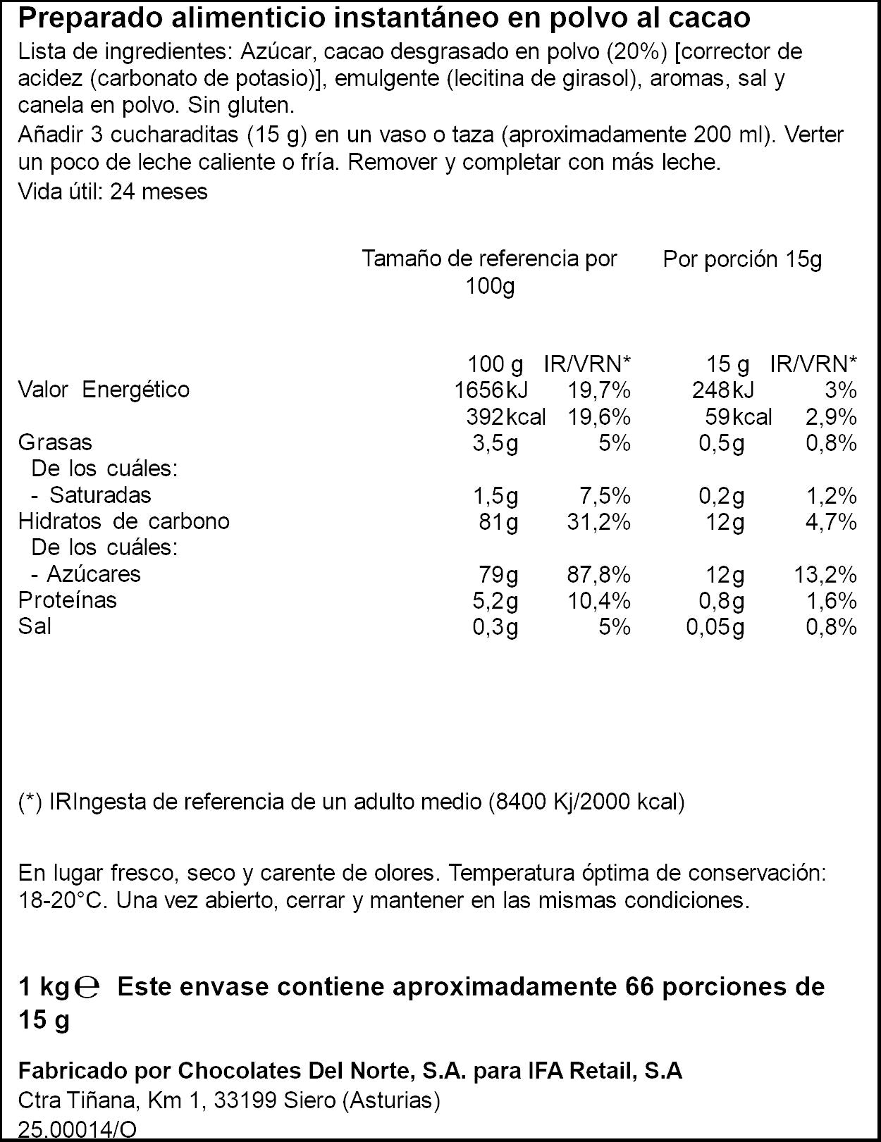 Cacao instantaneo bolsa Ifa eliges 1kg