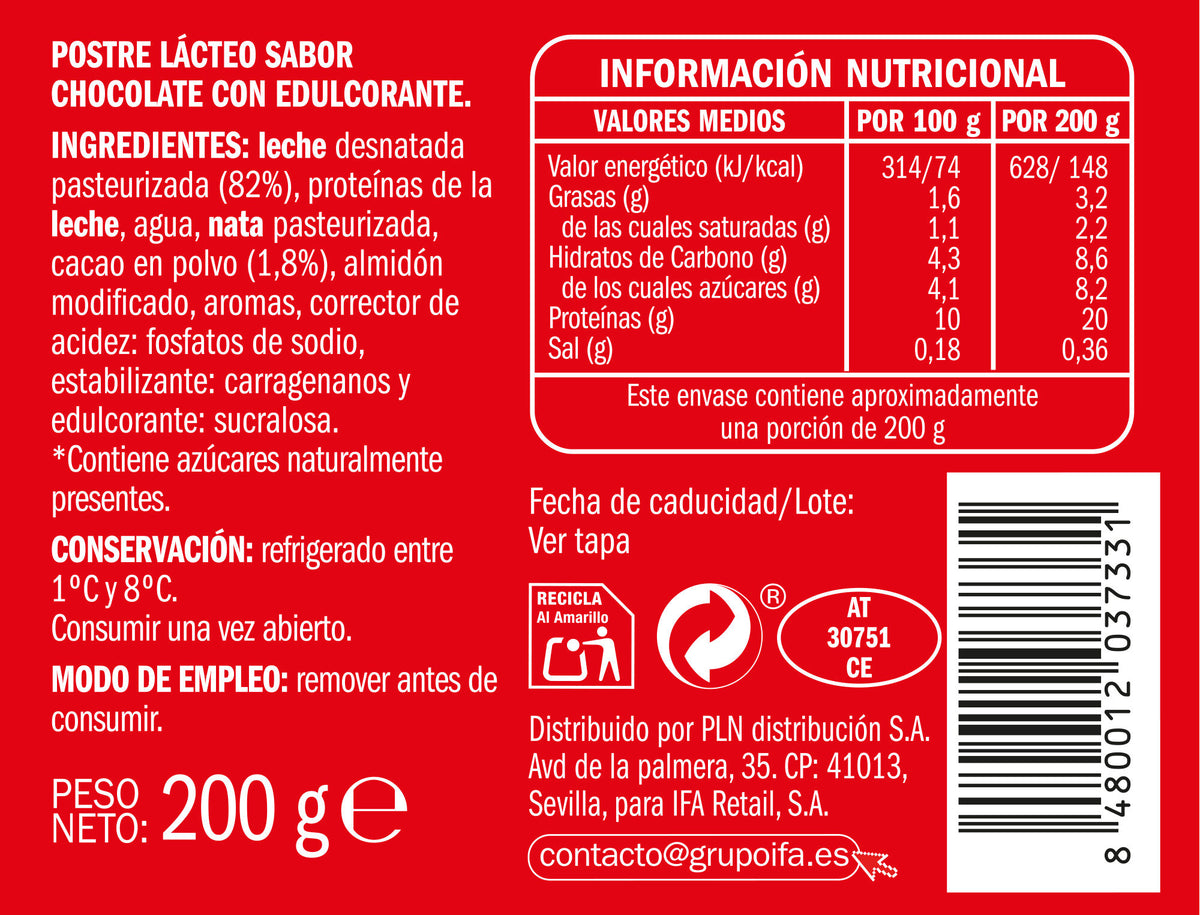 Postre lacteo choco proteina Ifa eliges 200g