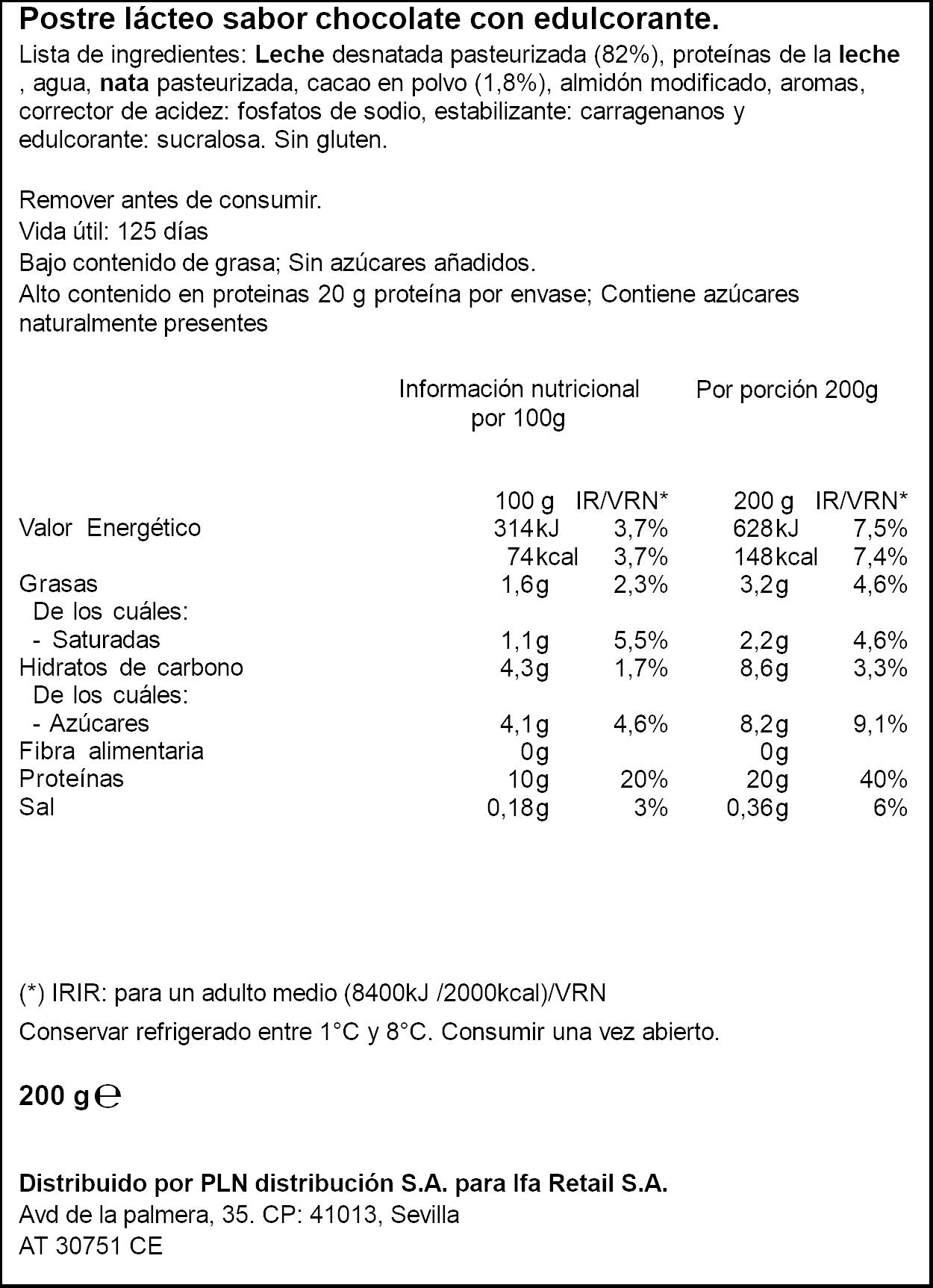 Postre lacteo choco proteina Ifa eliges 200g