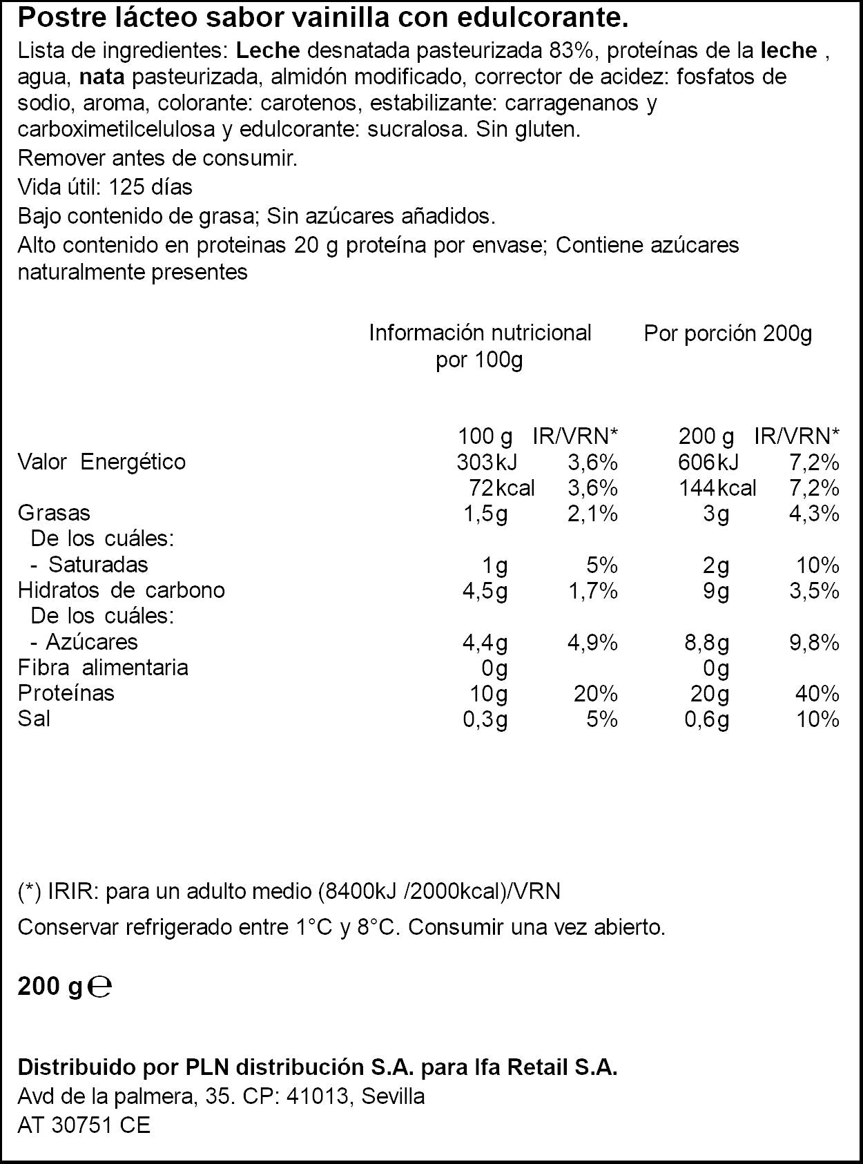 Postre lacteo vainilla proteina Ifa eliges 200g