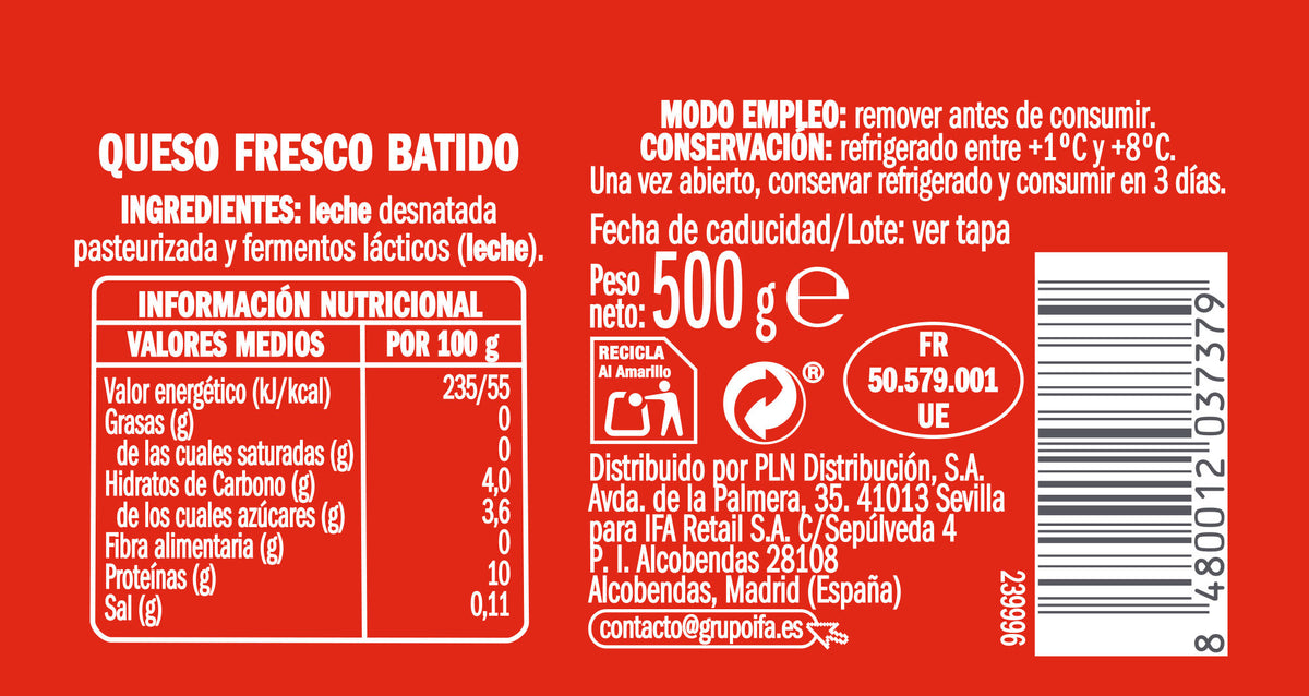 Queso fresco batido 0% proteico Ifa eliges 500g