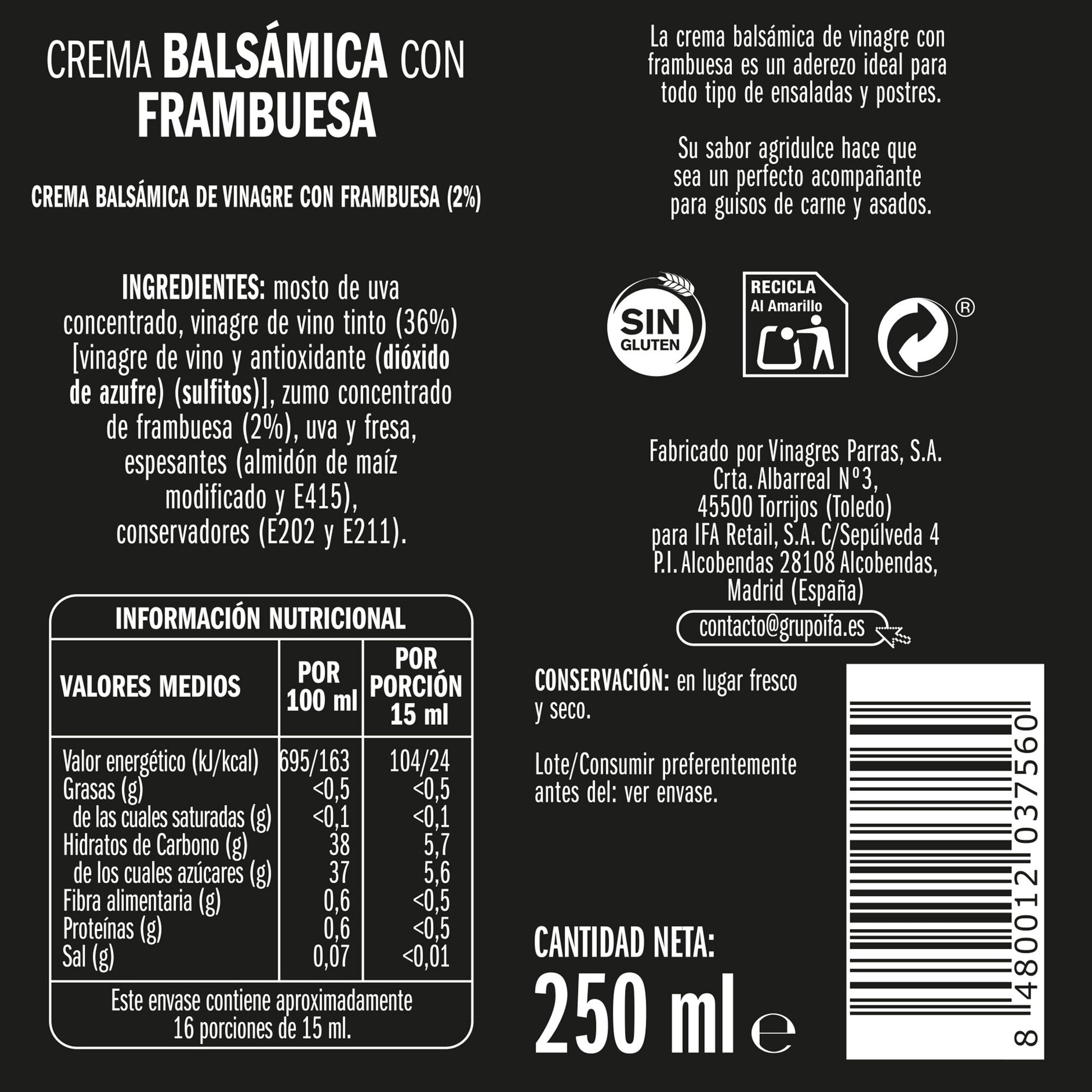 Crema vinagre frambuesa Ifa eliges 250g