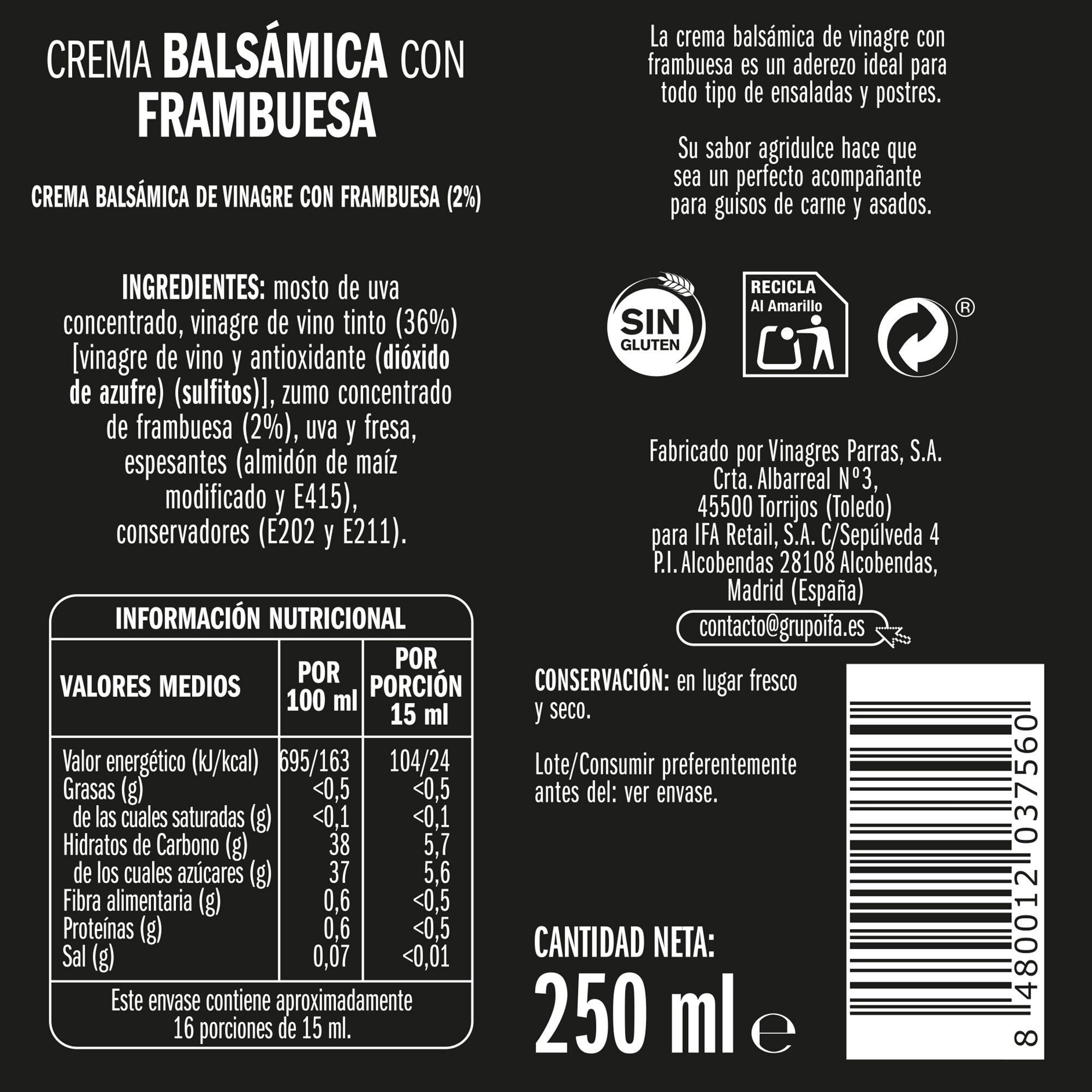 Crema vinagre frambuesa Ifa eliges 250g