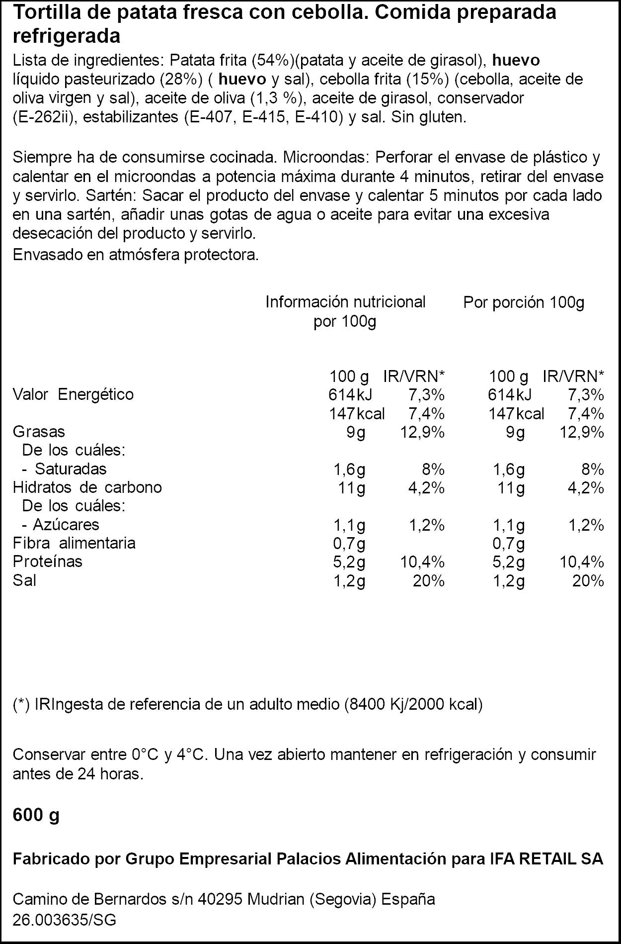 Tortilla fresca con cebolla Ifa eliges 600g