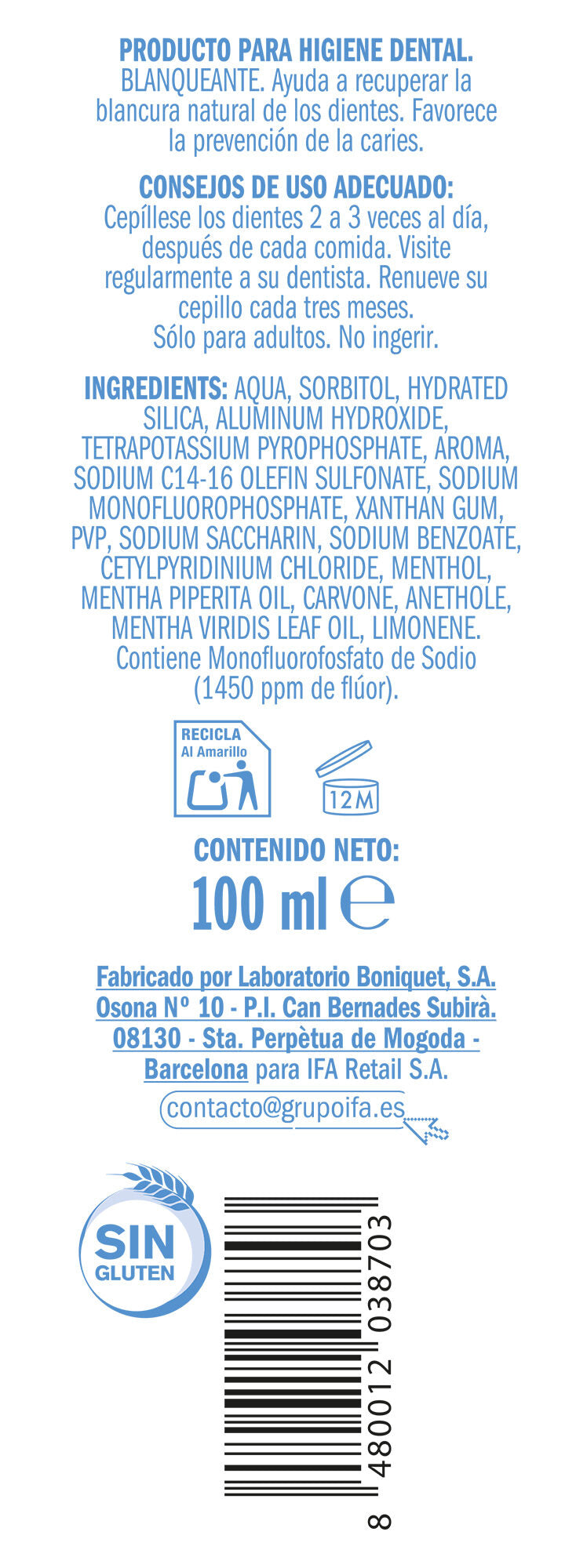 Dentífrico blanqueadora Ifa unnia 100ml