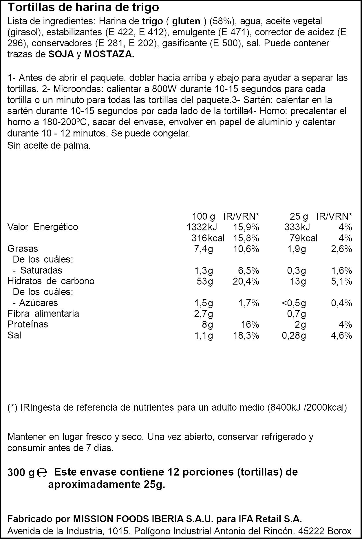 Mini tortillas trigo Ifa eliges 12ud 300g