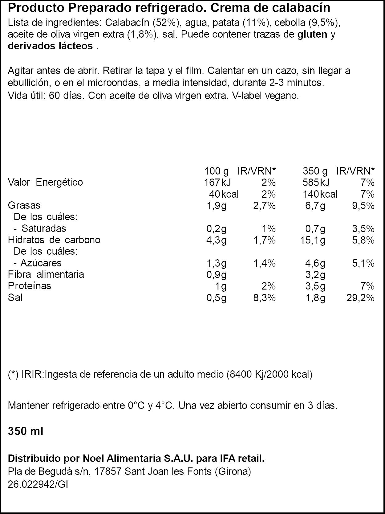 Crema calabacin refrigerada Ifa eliges 350ml