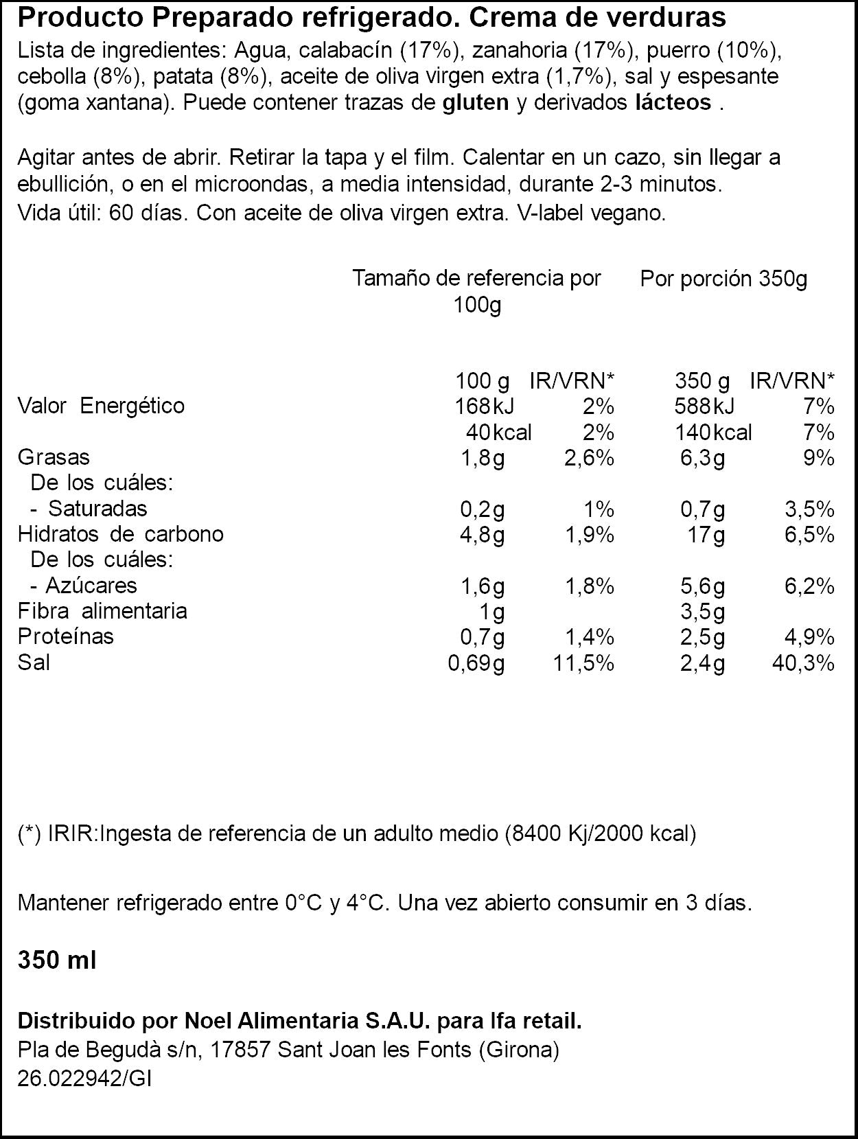 Crema verduras refrigerada Ifa eliges 350ml