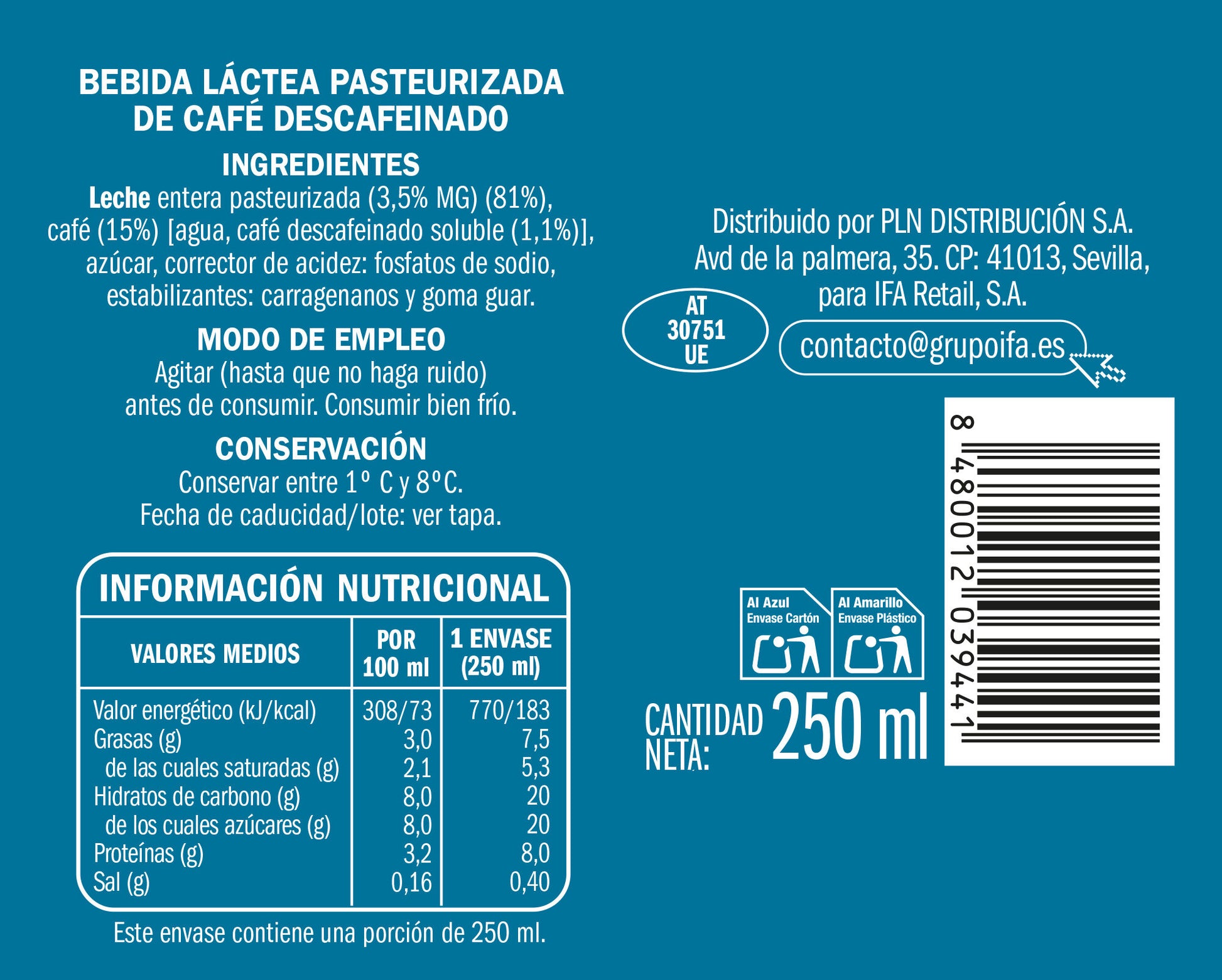 Café refrigerado descafeinado Barbacana 250ml