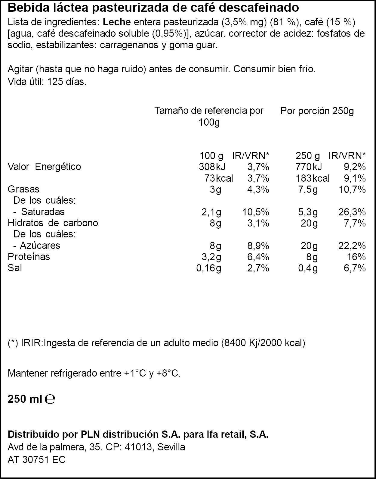 Café refrigerado descafeinado Barbacana 250ml