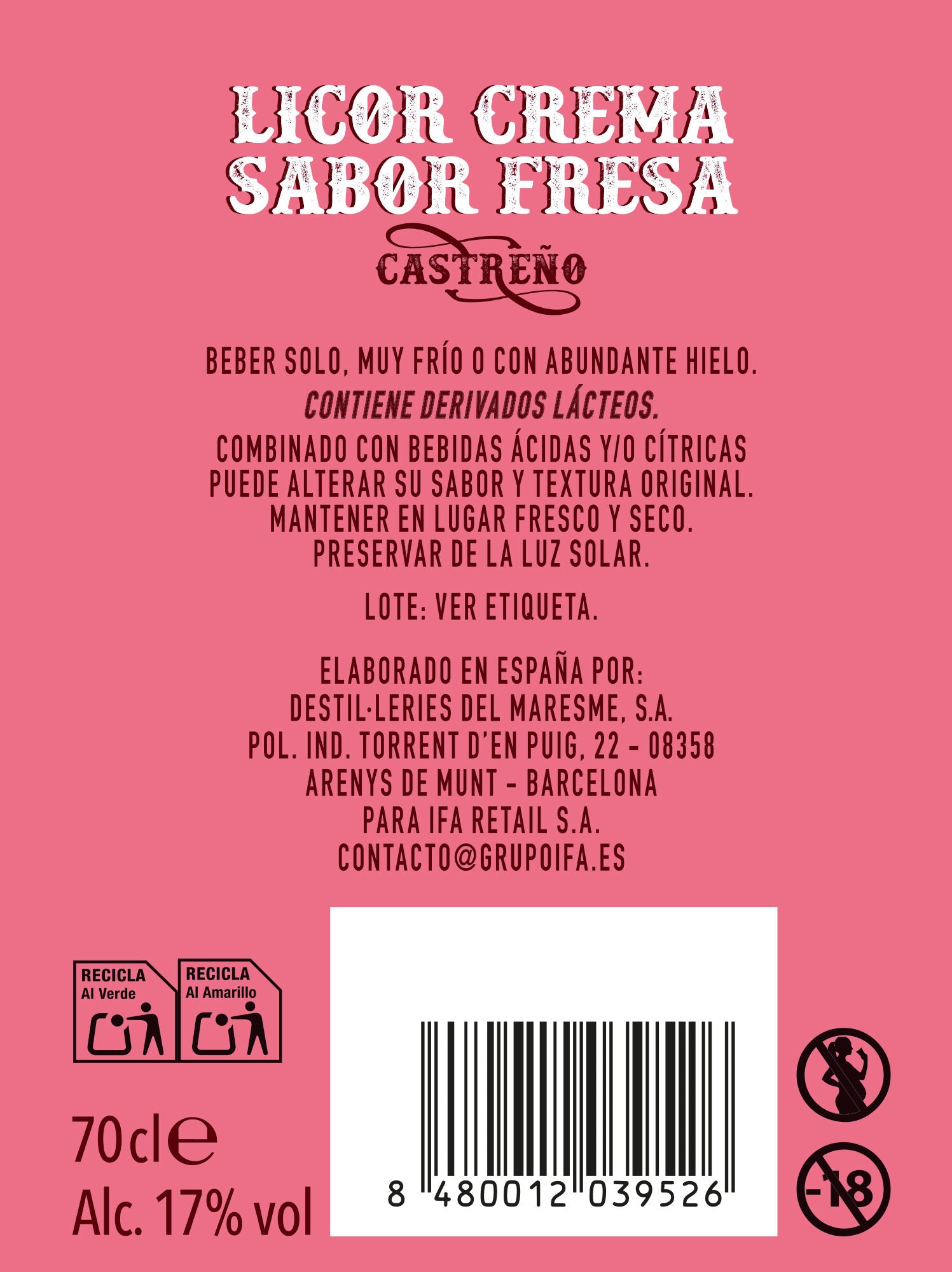 Licor crema fresa Castreño 700ml