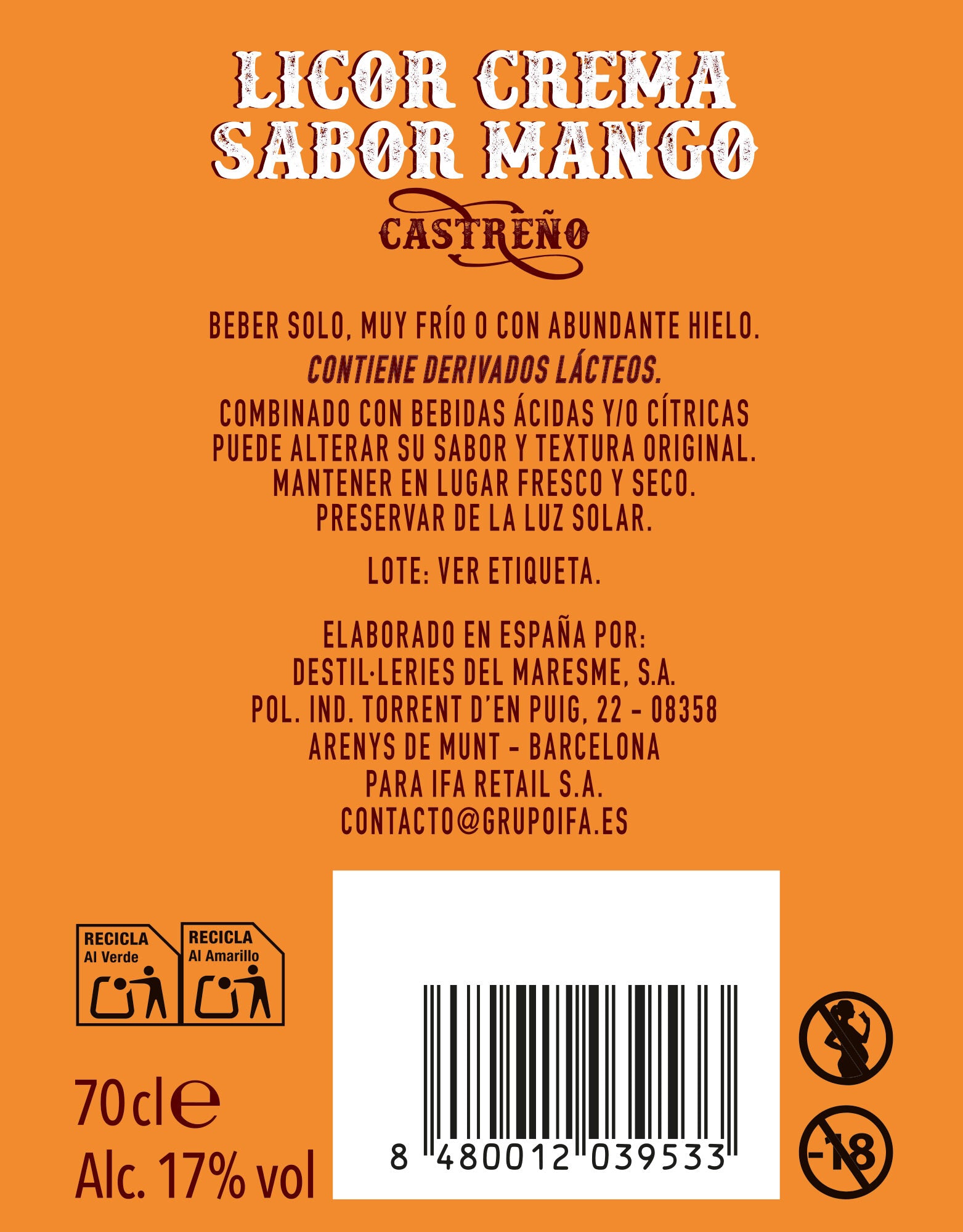 Licor crema mango Castreño 700ml