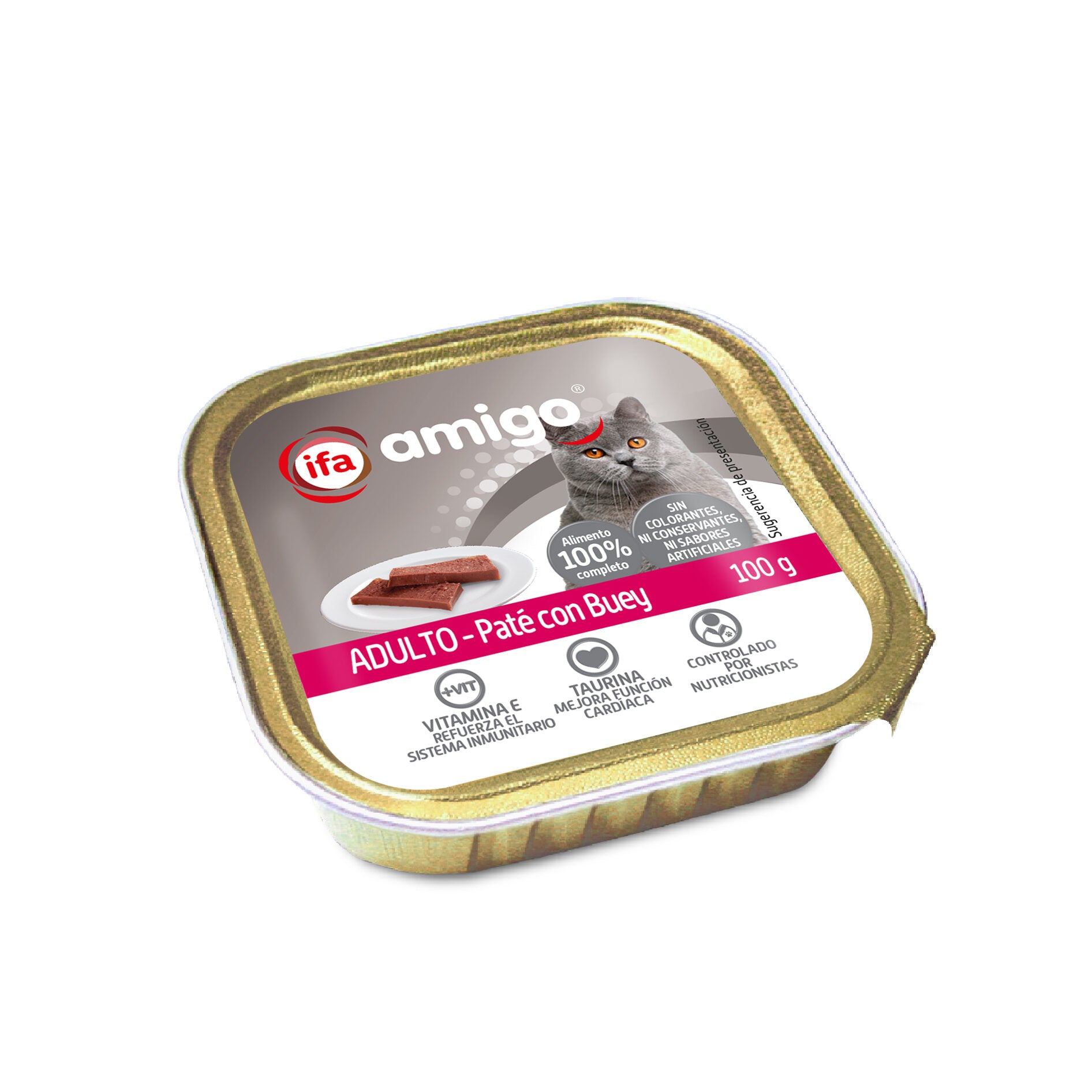 Comida húmeda gato paté buey tarrina Ifa amigo 100g