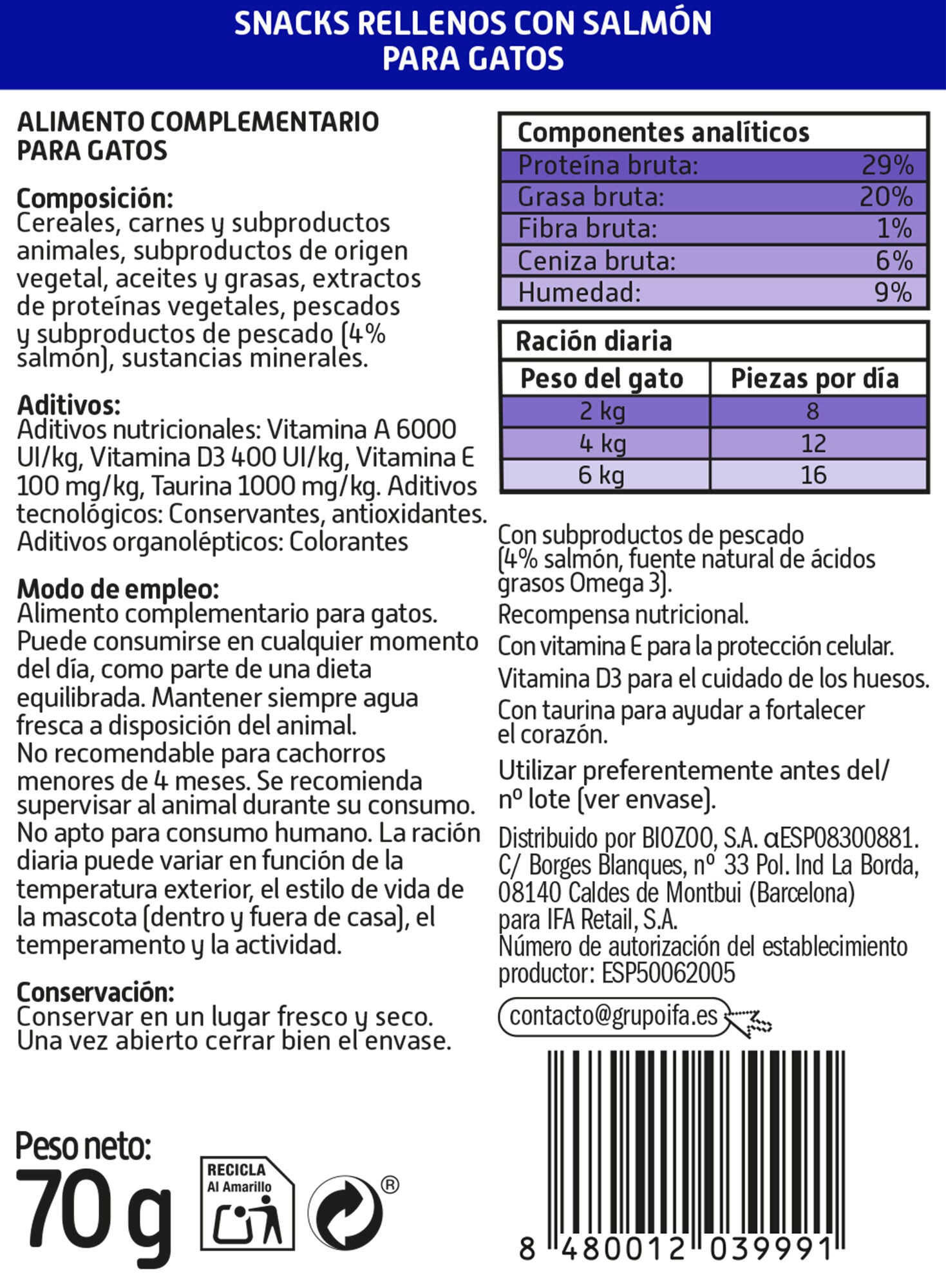 Snacks gato relleno c/salmon Ifa amigo 70g