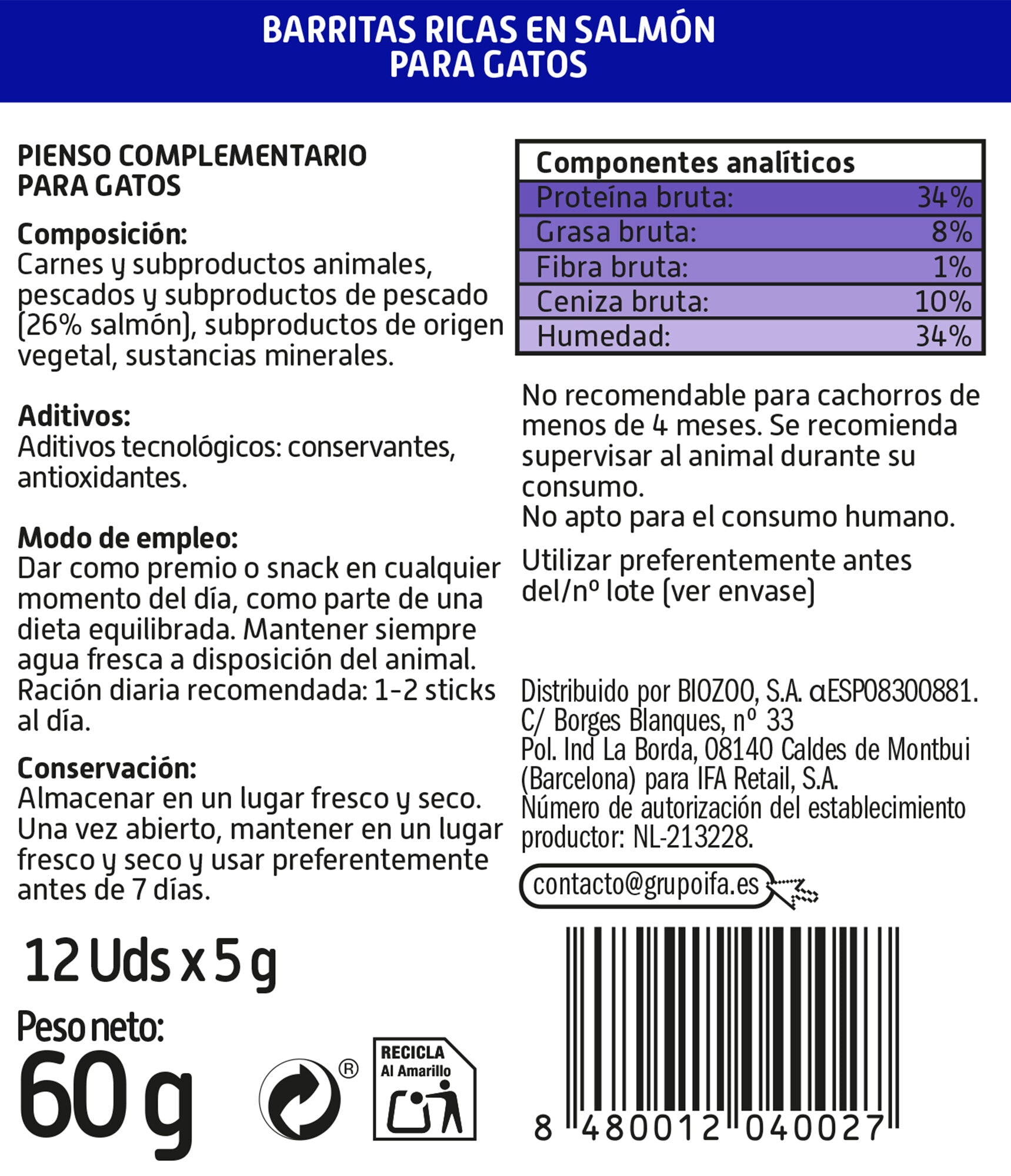 Snacks gato barrita salmón Ifa amigo 60g