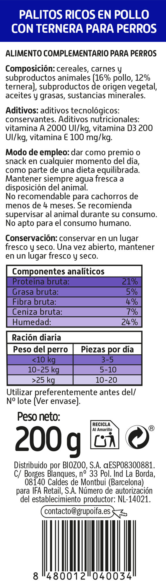 Snacks perro palitos poll/tern Ifa amigo 200g