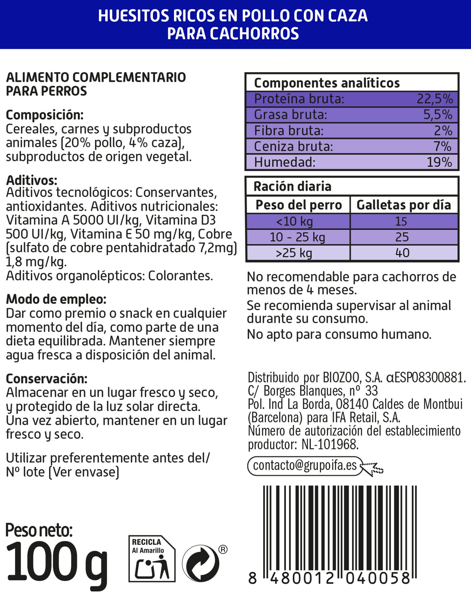 Snack perro huesitos junior pollo Ifa amigos 100g