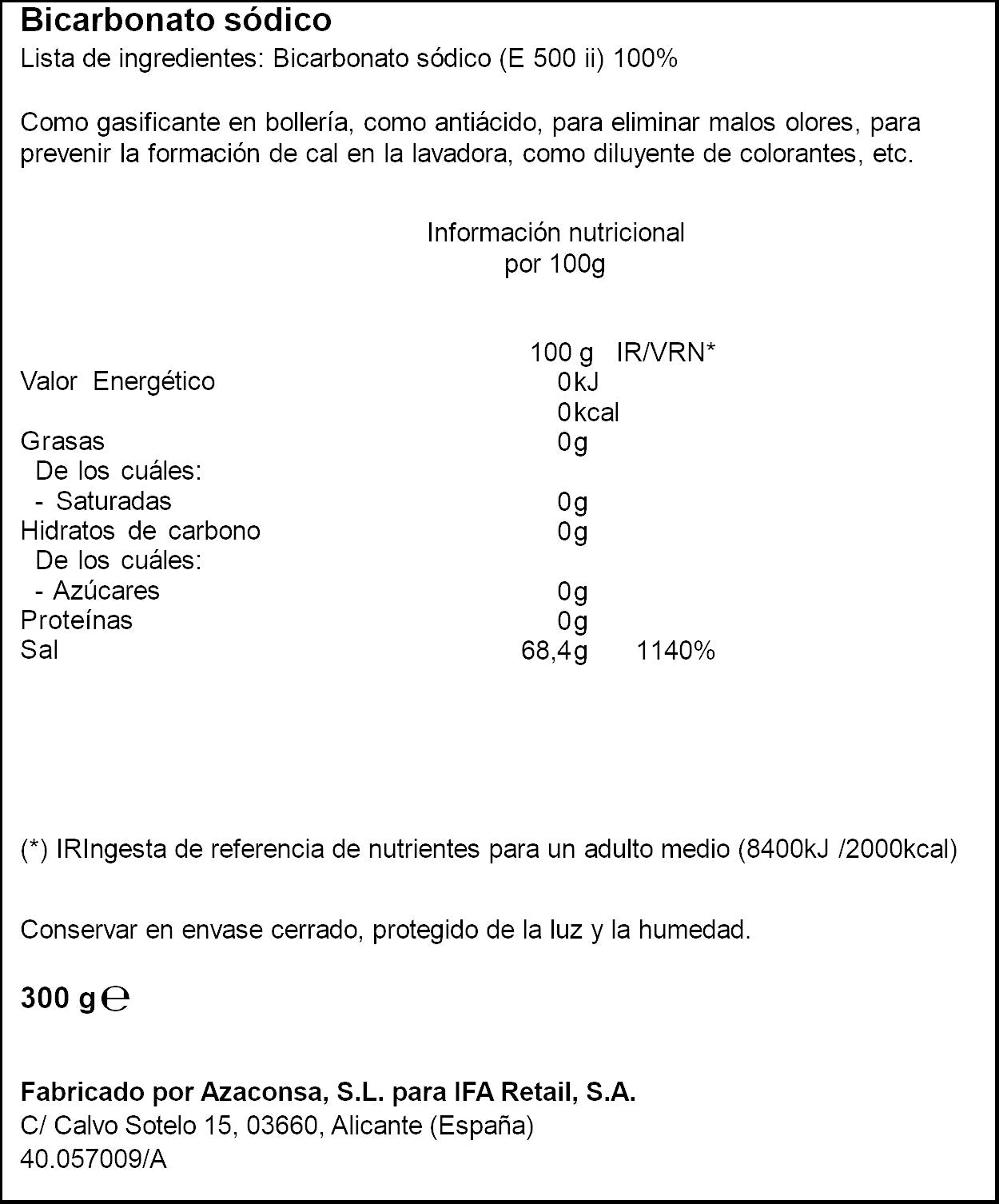 Bicarbonato sódico  Ifa eliges 300g