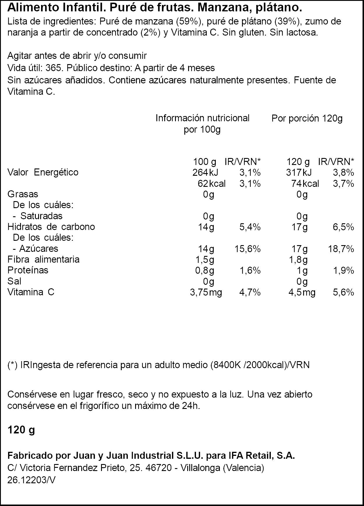 Compota  fruta manzana/platano Baby cuac 120g