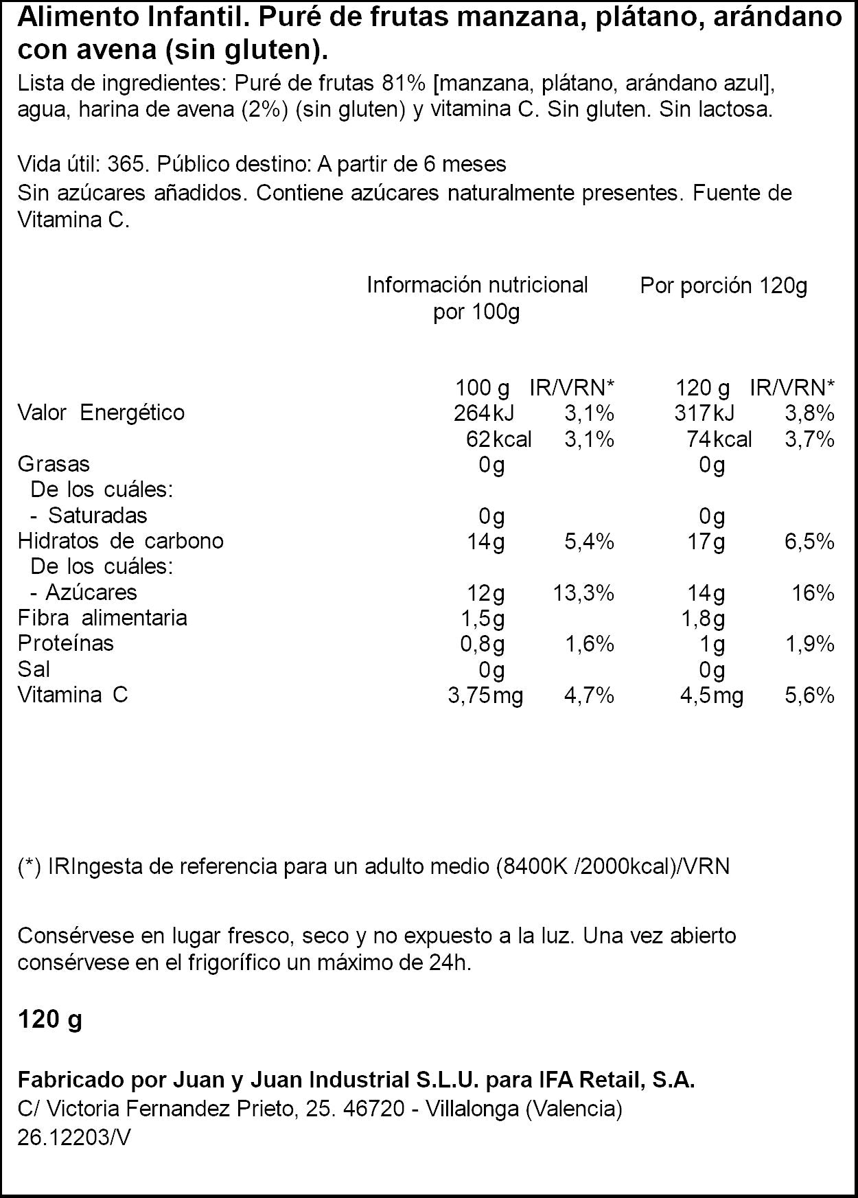 Compota fruta variada con avena Baby cuac 120g