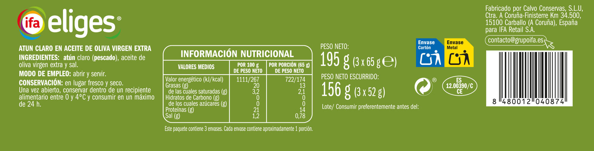 Atun claro aceite oliva virgen extra vuelca facil ro Ifa eliges 3x52g escurr