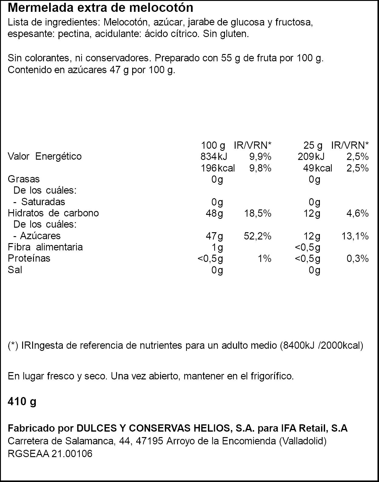 Mermelada melocoton Ifa eliges 410g