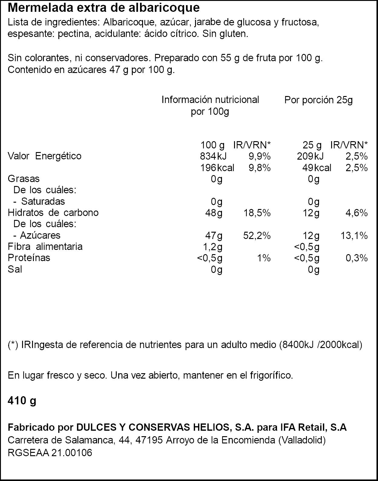 Mermelada albaricoque Ifa eliges 410g