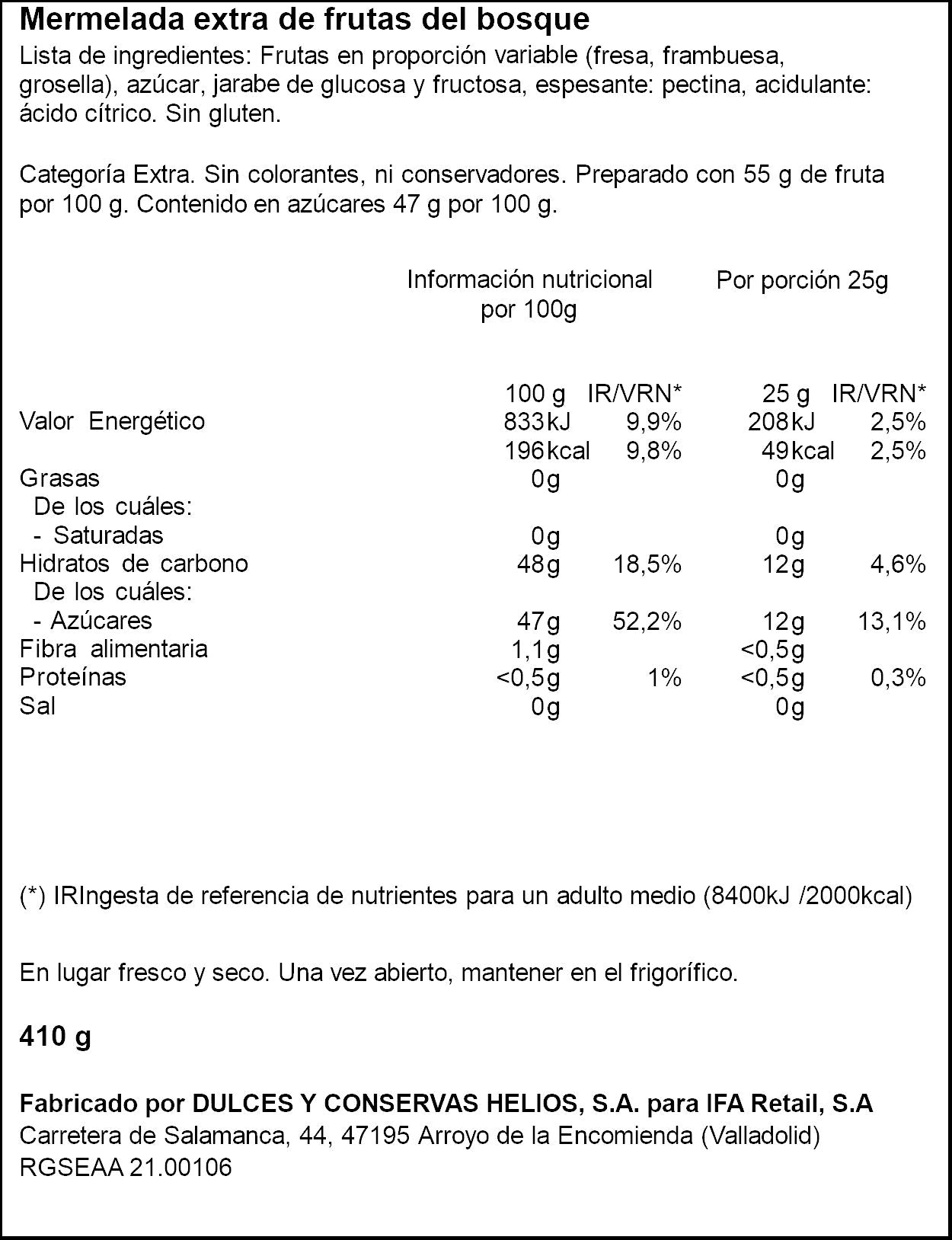 Mermelada frutas del bosque Ifa eliges 410g