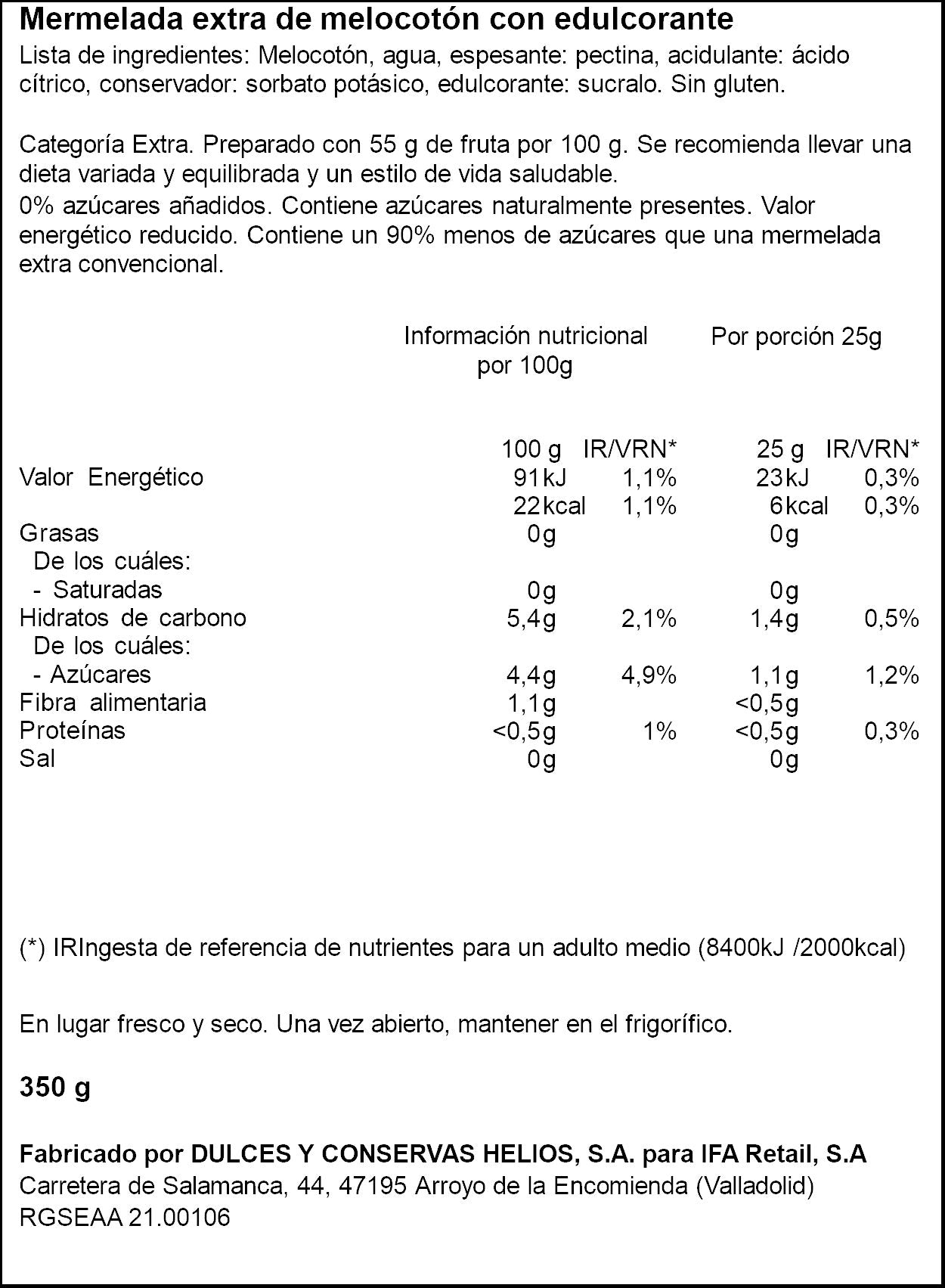 Mermelada melocotón diet Ifa eliges 350g