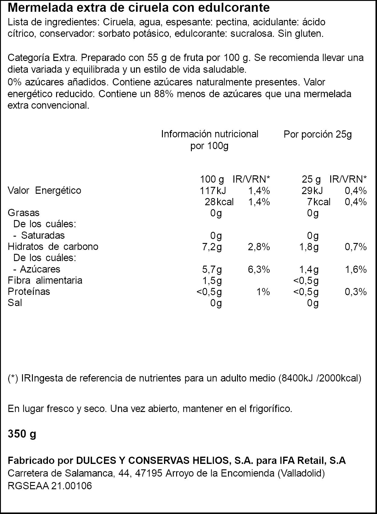 Mermelada ciruela diet Ifa eliges 350g