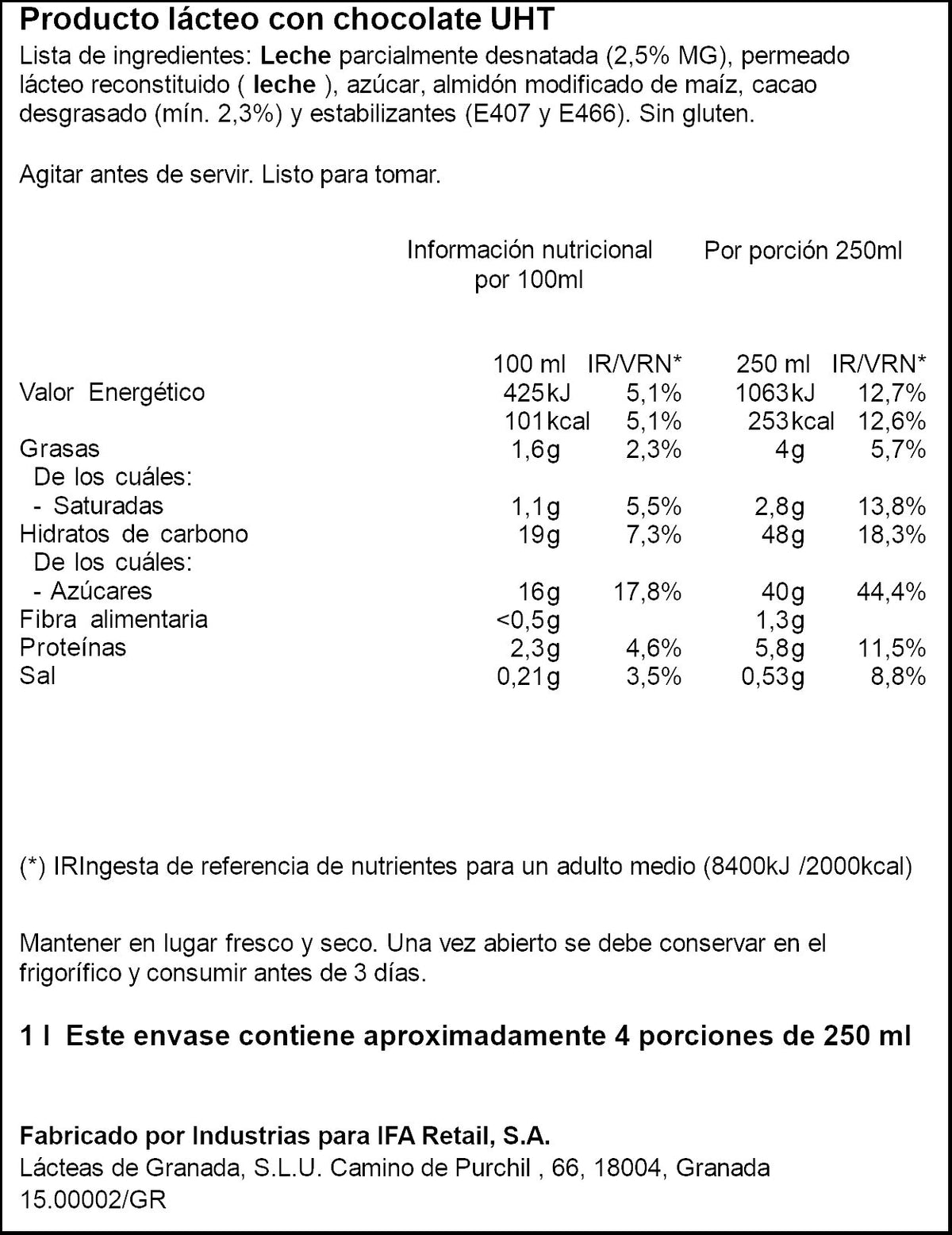 Chocolate a la taza Ifa eliges 1l
