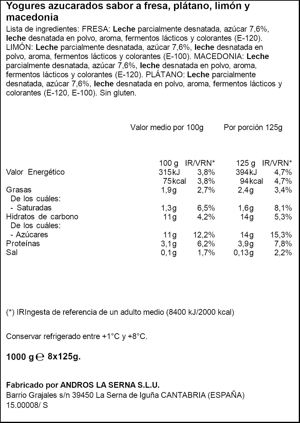 Yogur sabores fr/pla/lim/mac Ifa eliges p8 125g/u