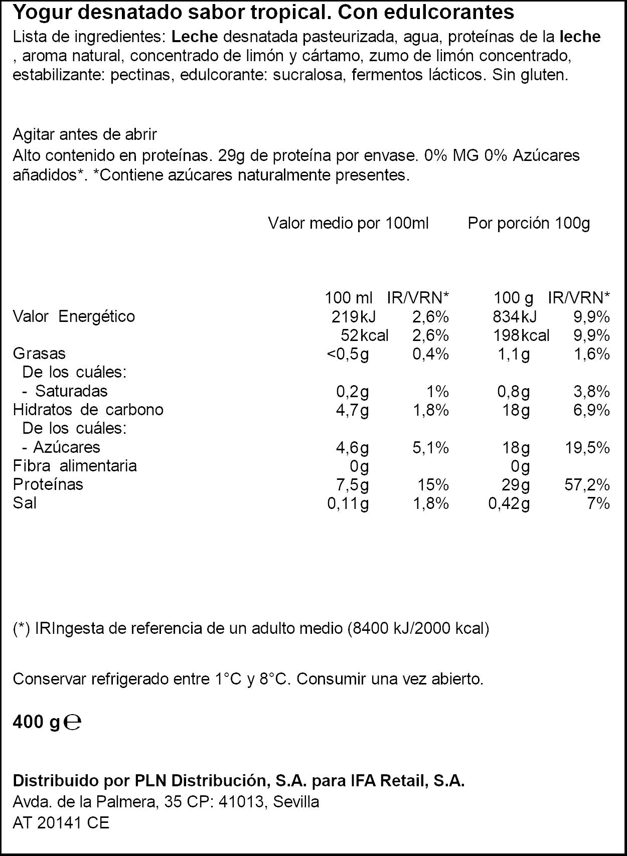 Yogur liquido tropical proteinas Ifa eliges 400g