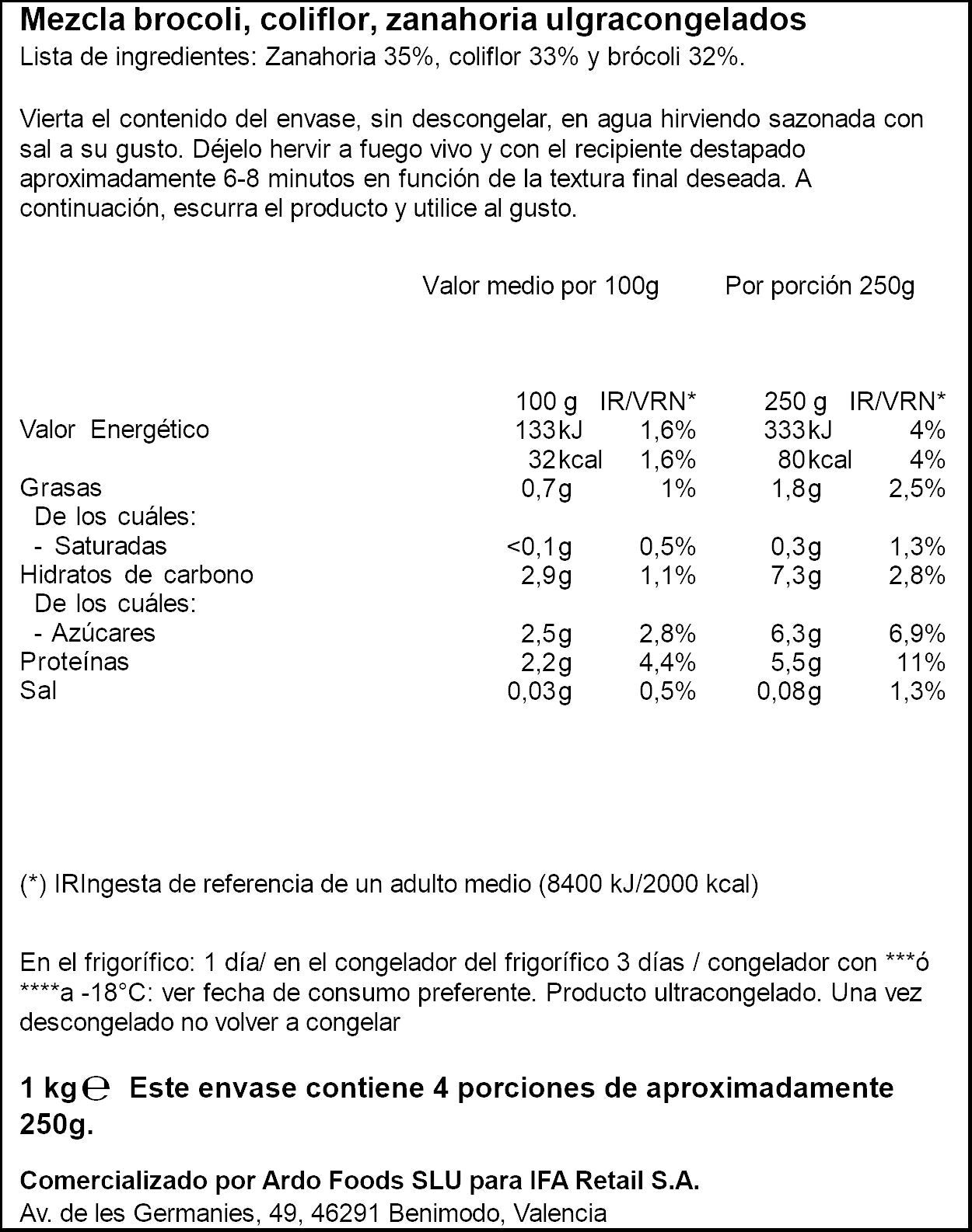 Mezcla verduras brocoli, coliflor y zanahoria Ifa eliges 1k