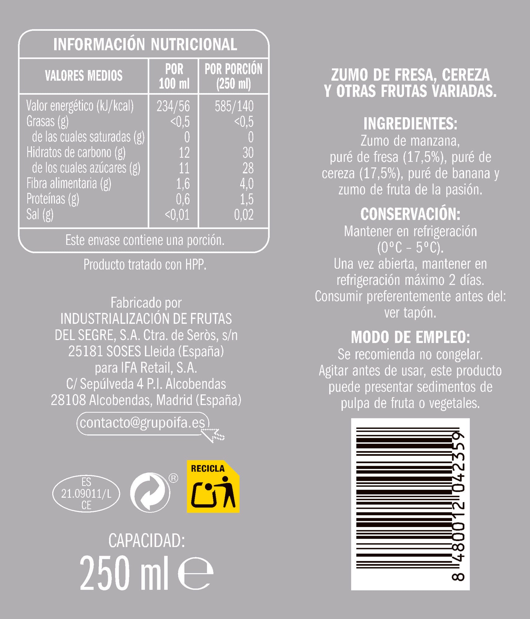Smoothie fresa y cereza Ifa eliges 250ml