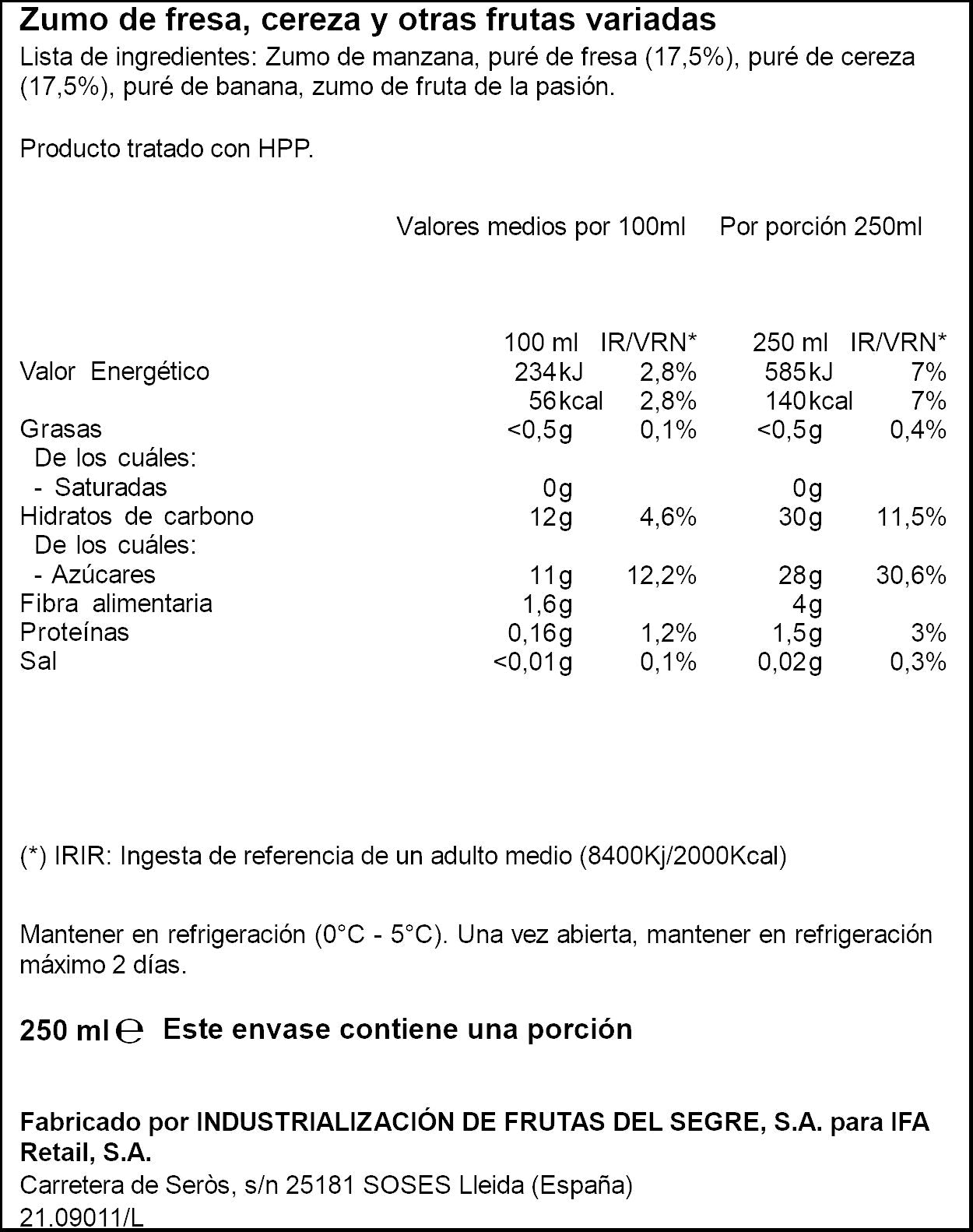 Smoothie fresa y cereza Ifa eliges 250ml