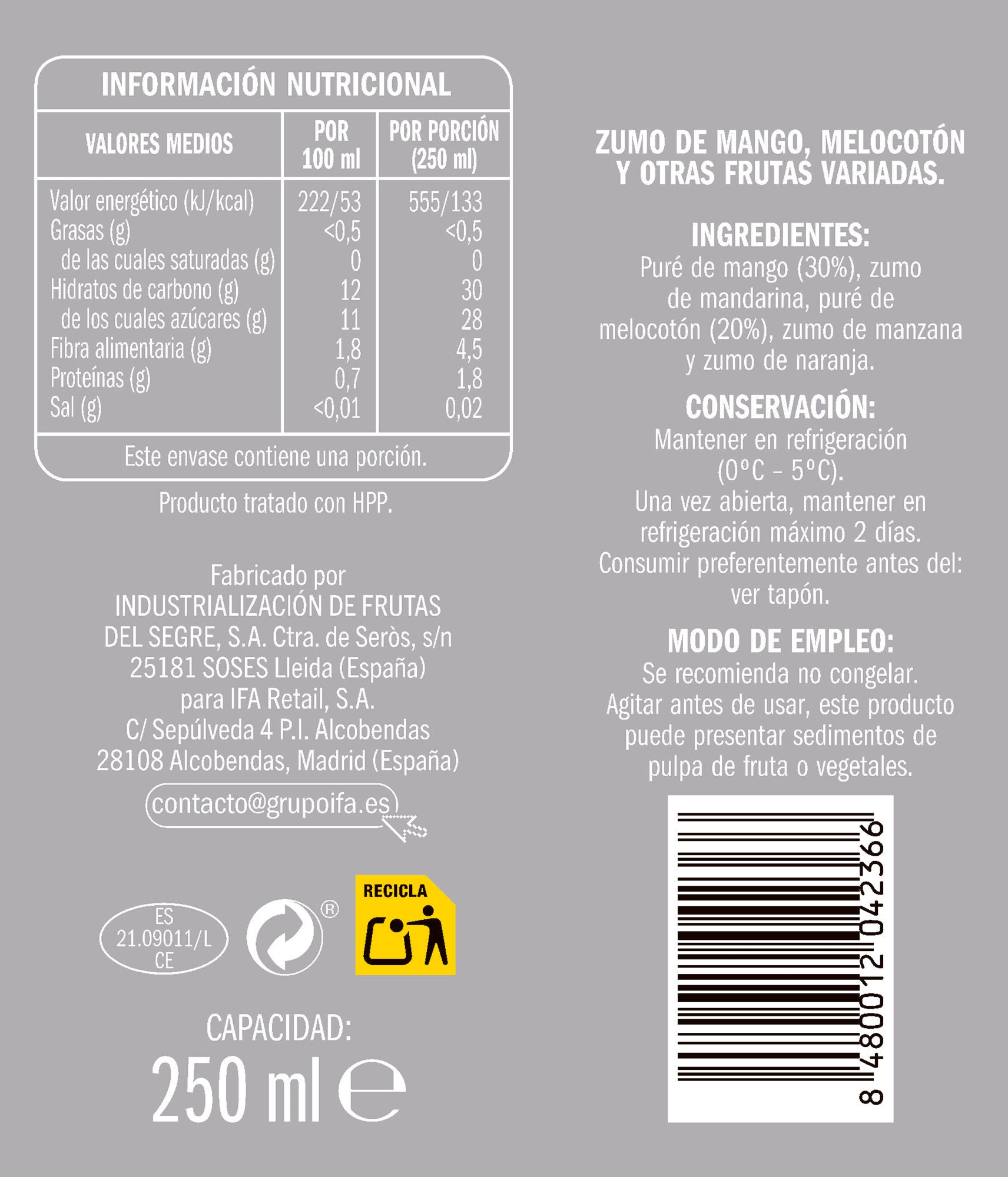 Smoothie mango y melocoton Ifa eliges 250ml