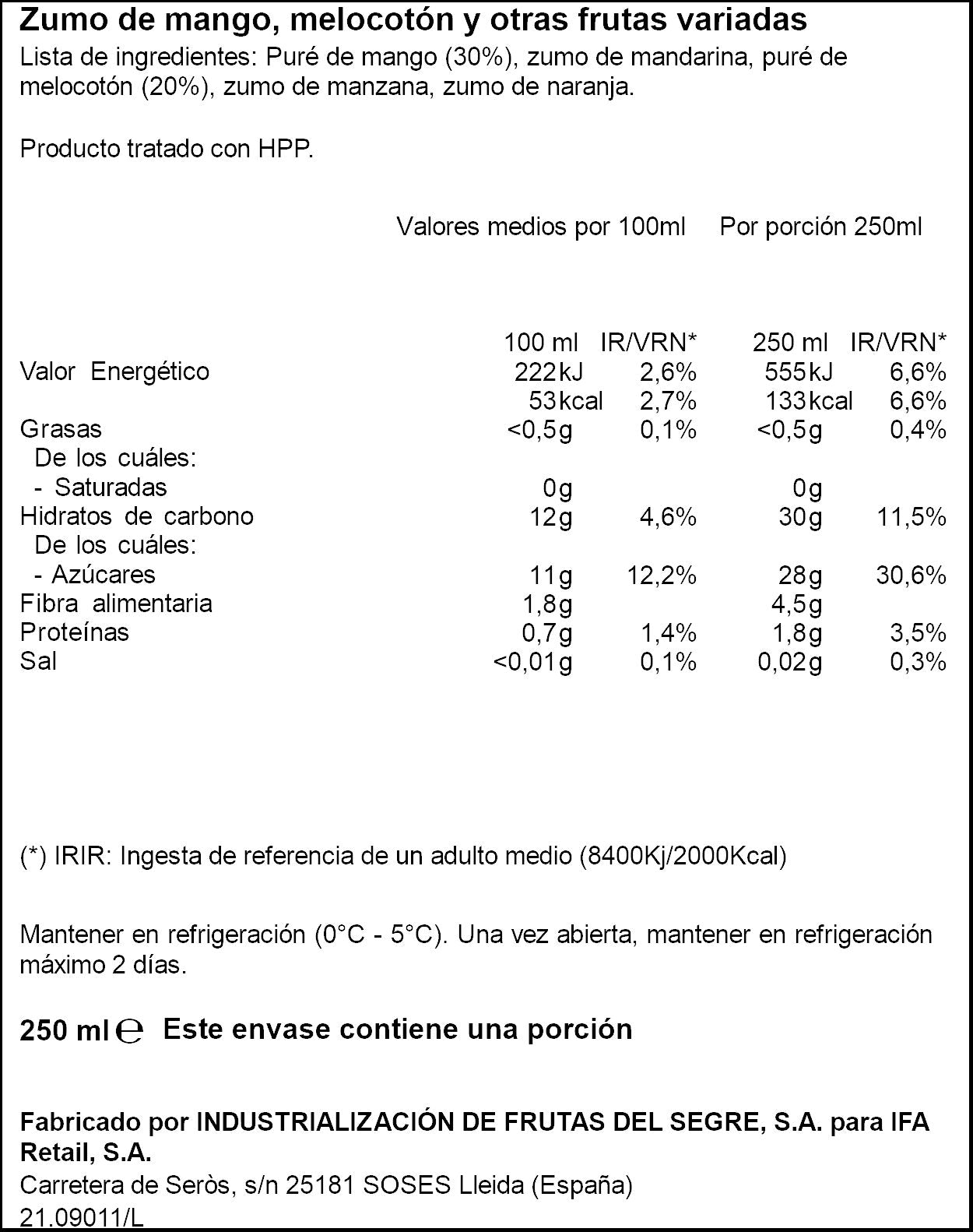Smoothie mango y melocoton Ifa eliges 250ml