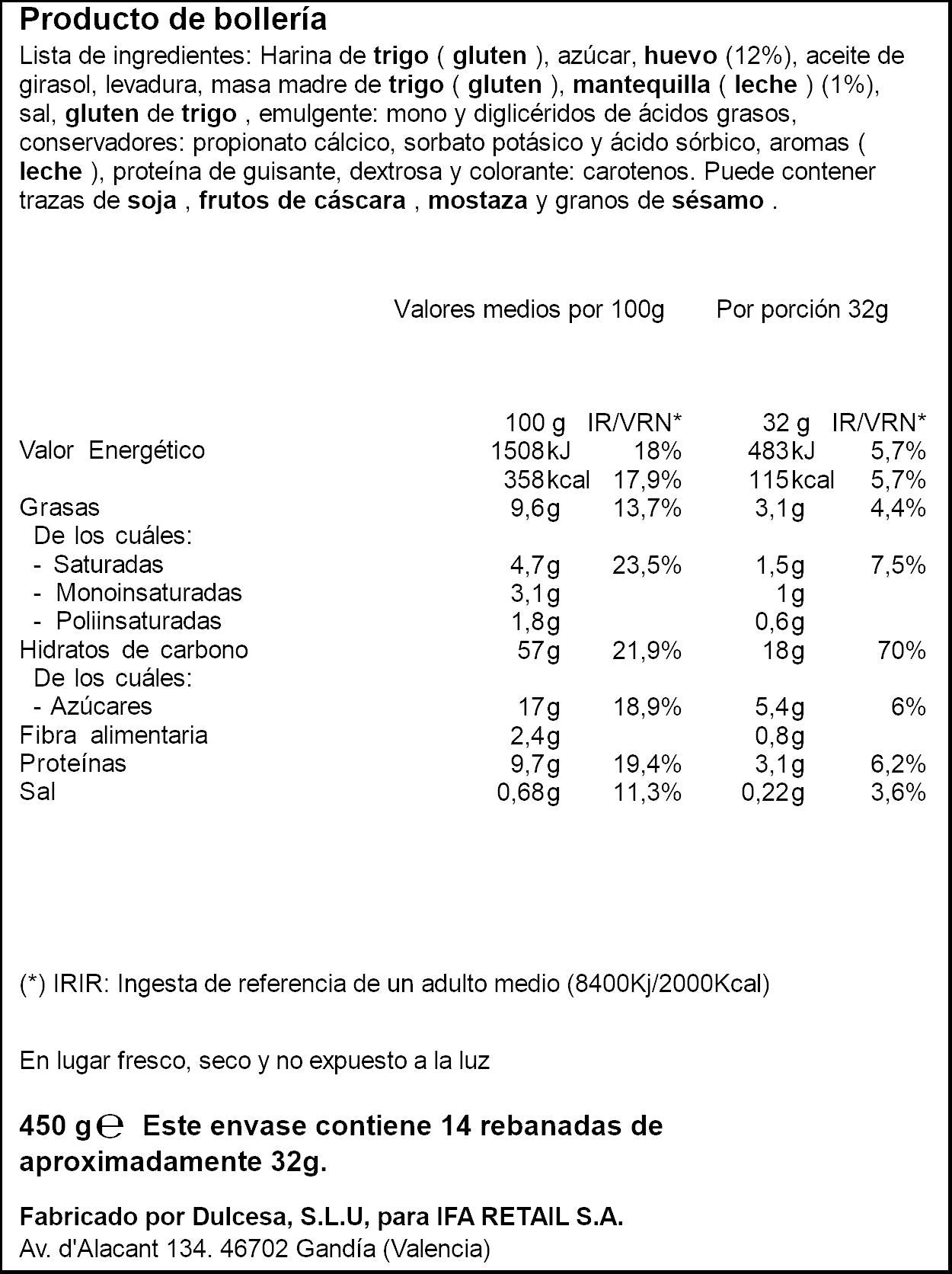 Pan de molde brioche Ifa eliges 450g